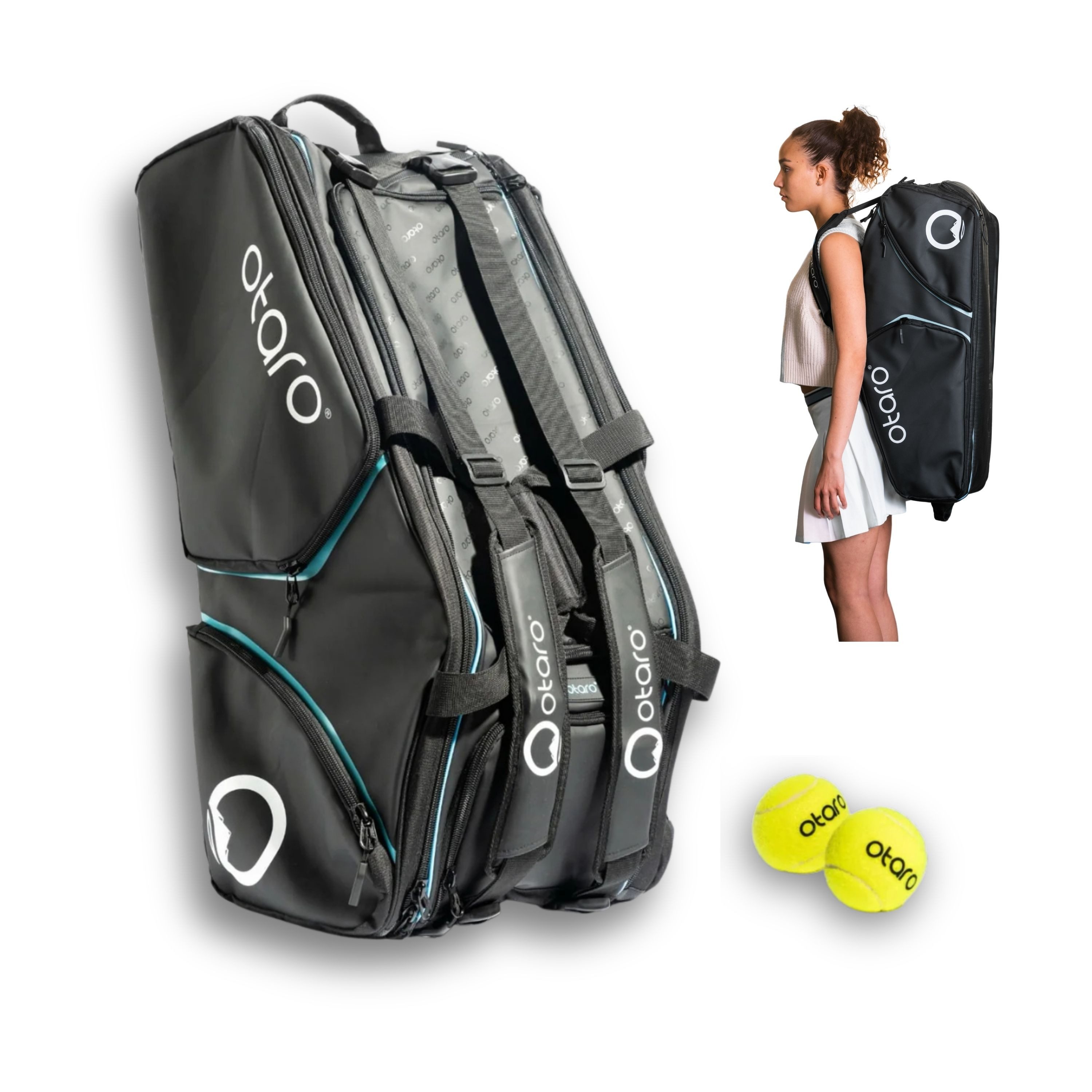 Otaro Tennistasche Racquet Bag für 4-8 Schläger, 82 Liter Tennis Tasche mit Schuhfach (Innovativ & durchdacht für die gesamte Ausrüstung, mit Thermo-Schlägerfach, Laptopfach & isoliertem Getränkefach), wasserabweisende Tennistasche für Herren & Damen