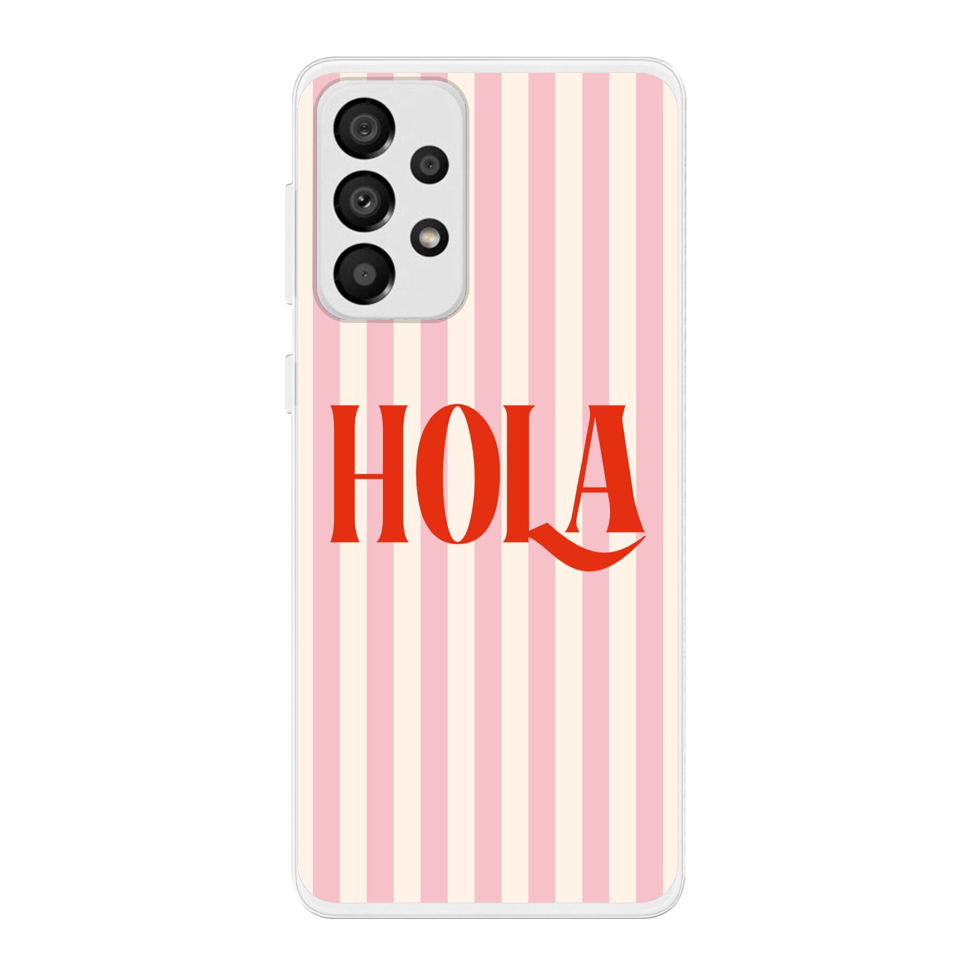 MuchoWow Handyhülle für Samsung Galaxy A33 Hola - Zitat - Streifen - Pastell - Rosa - Rot, Smartphone-Bumper, Print, Handy Schutzhülle Dünn
