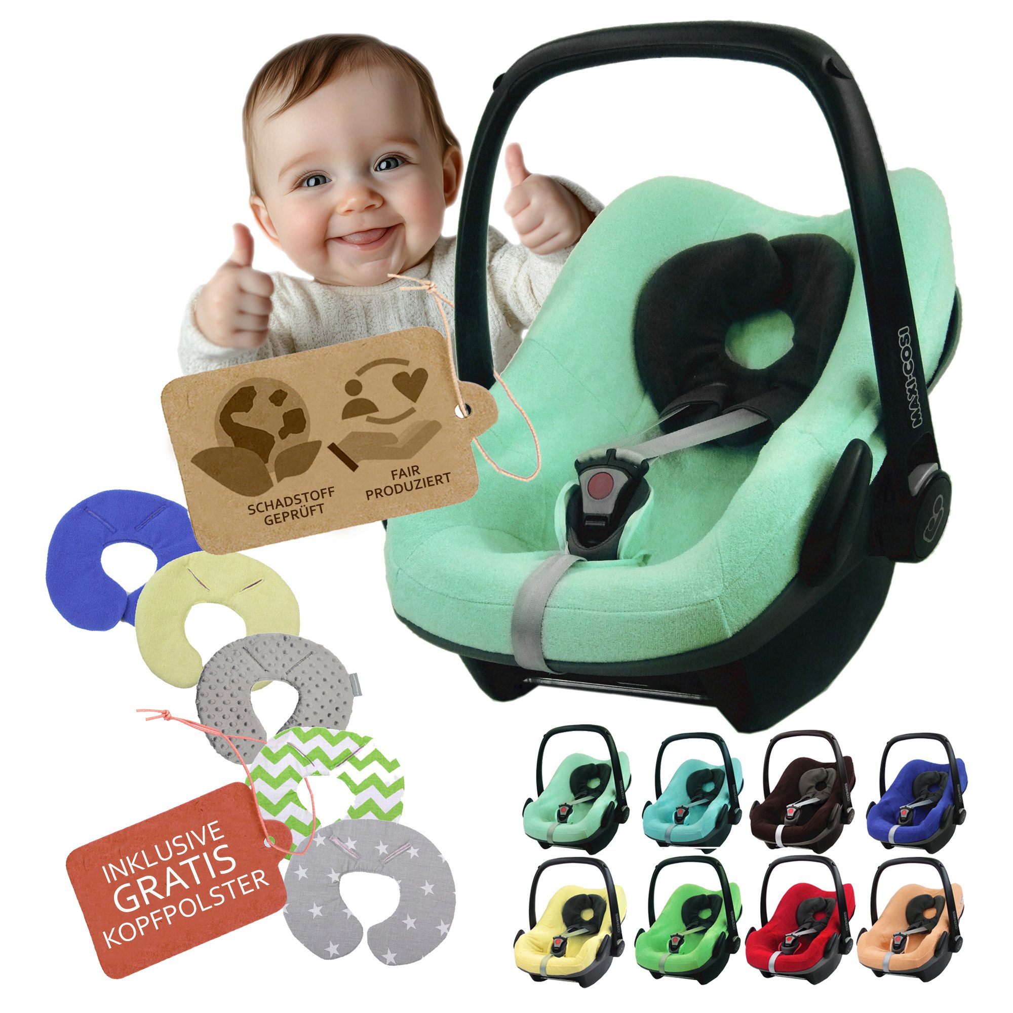 Babyschale Sommerbezug Bezug aus Frottee kompatibel mit Maxi Cosi Pebble + KP