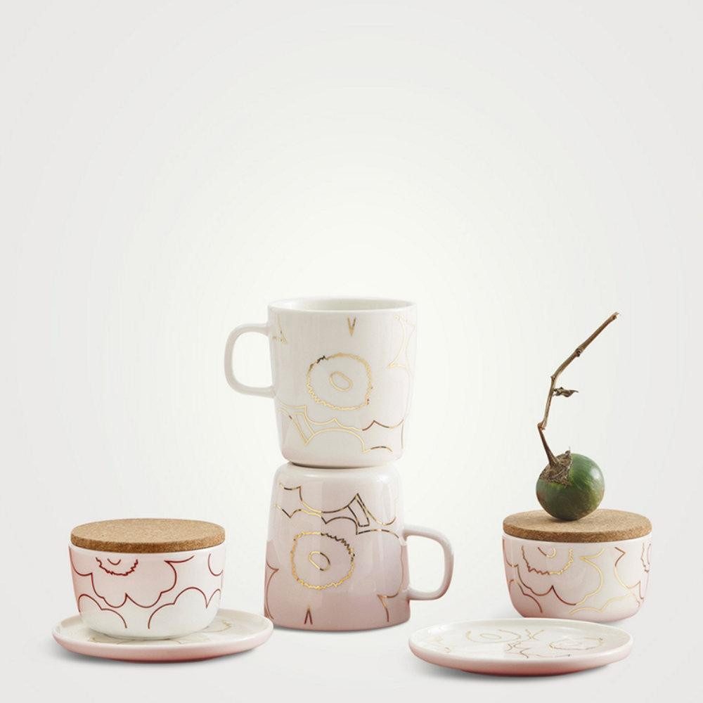 Marimekko Geschirr-Set Geschirr-Set Oiva Unikko Piirto White Gold (4-teilig)