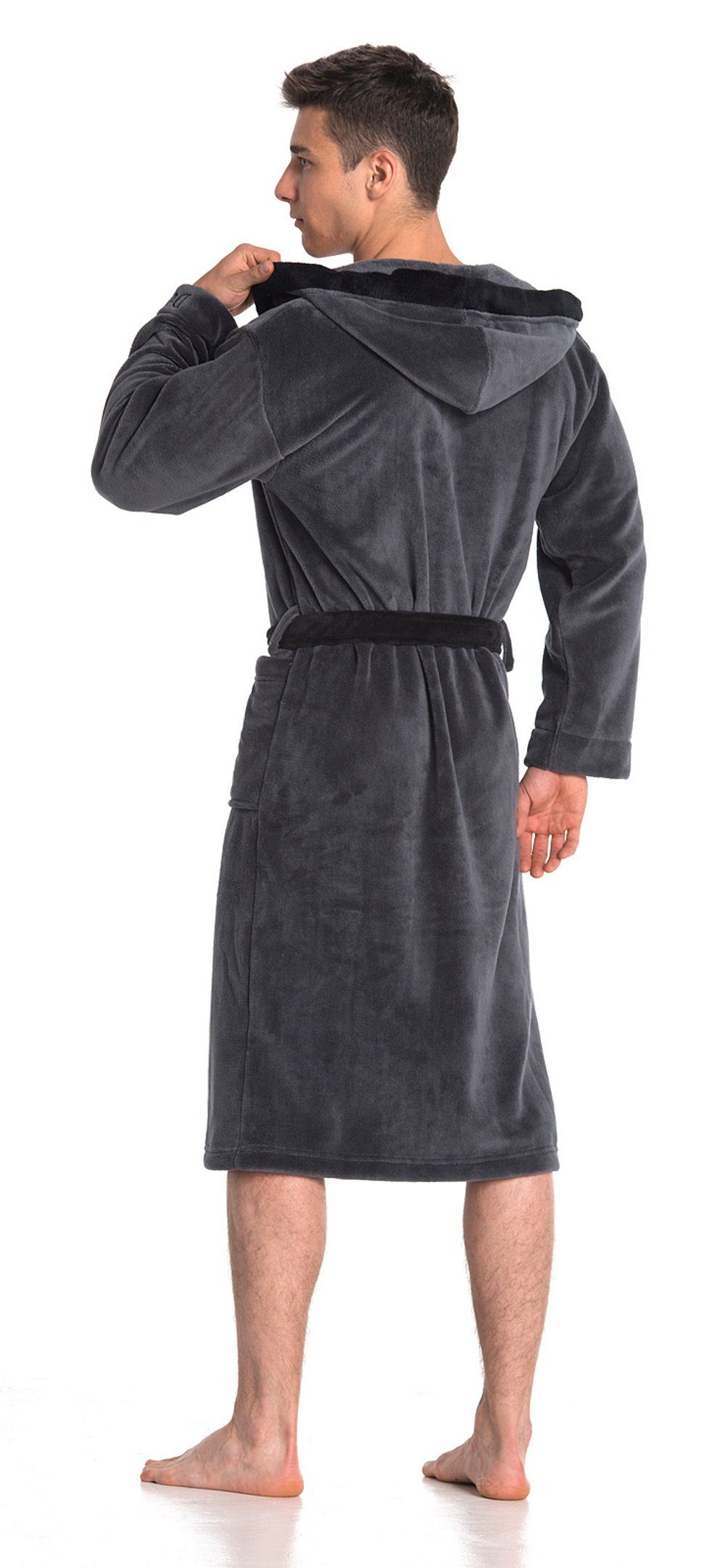 Di Ficchiano Bademantel Di Ficchiano Herren Bademantel MONZA mit Kapuze, wadenlang, Polyester, Weitenverstellung, Bindegürtel