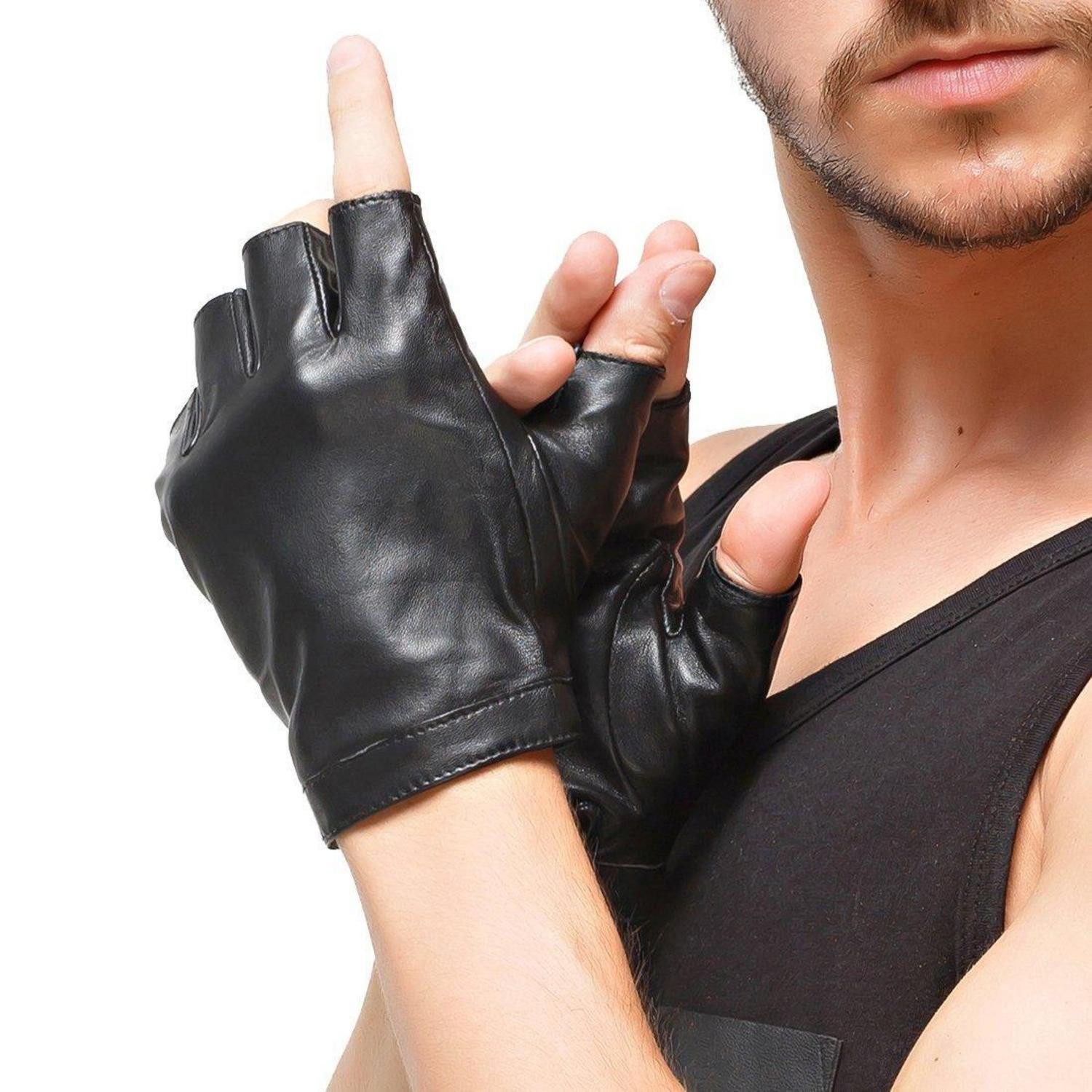 LuxusKollektion Lederhandschuhe Herren Fingerlose Lederhandschuhe Schwarz XL (1-St)