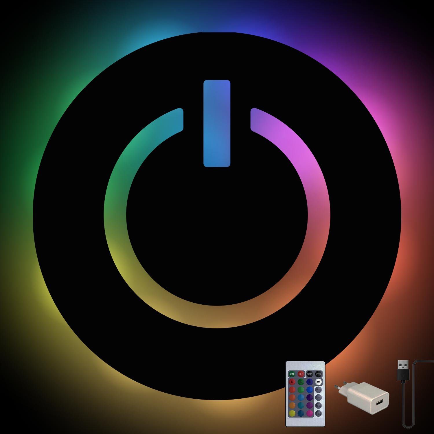 Power IT Leuchte RGB Farbwechsel, Namofactur fest USB Fernbedienung mit Wanddeko, Deko Button Zocker LED Licht, Schwarz ON Freak, integriert, Gamer LED Computer Lampe Dekolicht Nerd