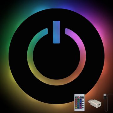 Namofactur LED Dekolicht Gamer Lampe Power ON Button Zocker Deko Licht, Computer Freak, LED fest integriert, RGB Farbwechsel, IT Nerd Wanddeko, USB Leuchte mit Fernbedienung