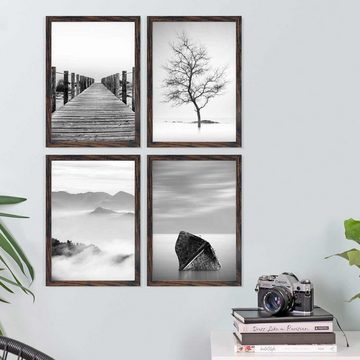 PHOTOLINI Bilderrahmen 4er Set 21x30 cm / DIN A4 Modern Schmal mit Acrylglas