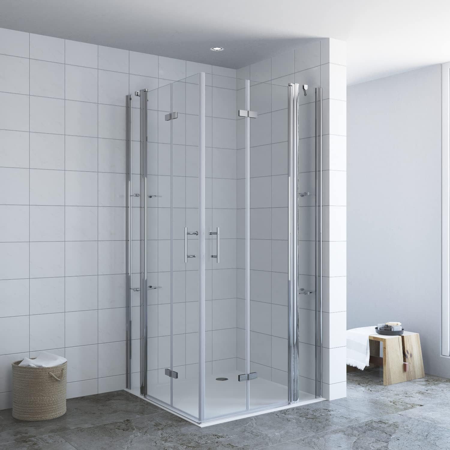 AQUABATOS Eckdusche Duschkabine Pendeltür Falttür mit Festteilen und Duschablagen, BxT: 95x95 cm, 6 mm Einscheibensicherheitsglas, Nano Beschichtung,großer Verstellbereich,barrierefrei,rahmenlos