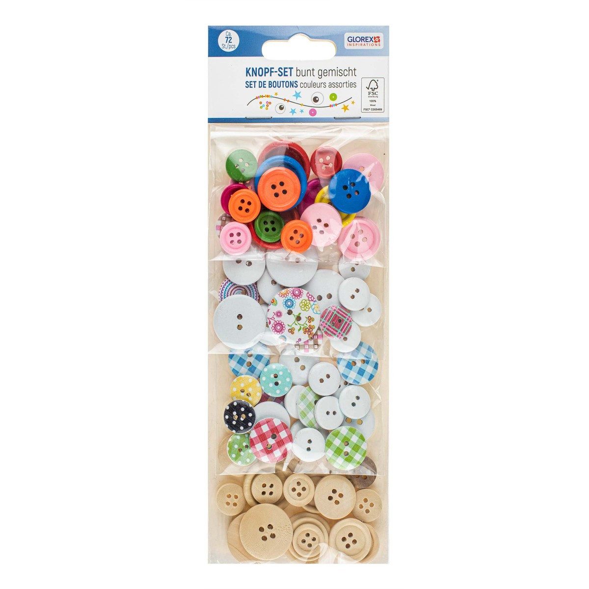 Glorex Bastel-Armband GLOREX Knopf Set mehrfarbig 72 Teile