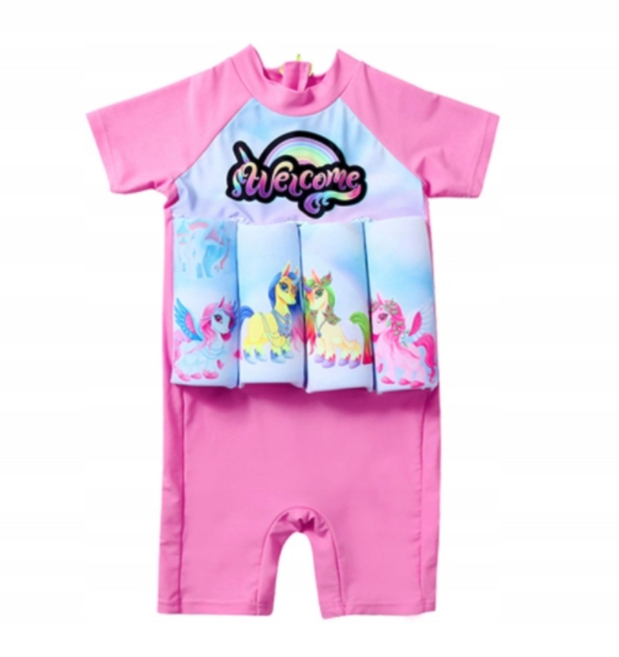 Festivalartikel Badeanzug Kinder UV Schutz Badeanzug mit Schwimmweste - 4-5 Jahre, Pony Design