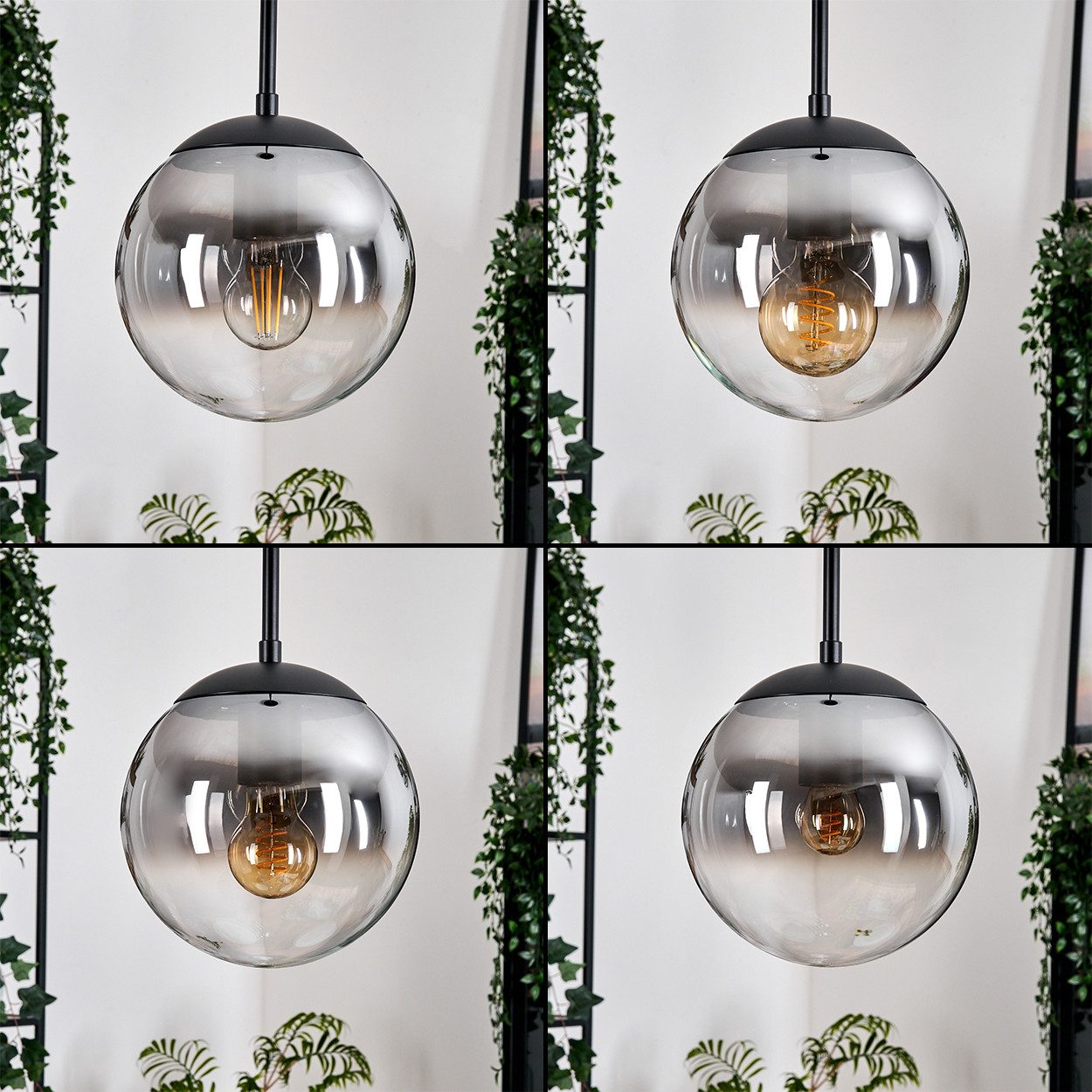 hofstein Hängeleuchte Hängelampe aus Metall/Glas in Schwarz/Rauchfarben/Kla günstig online kaufen