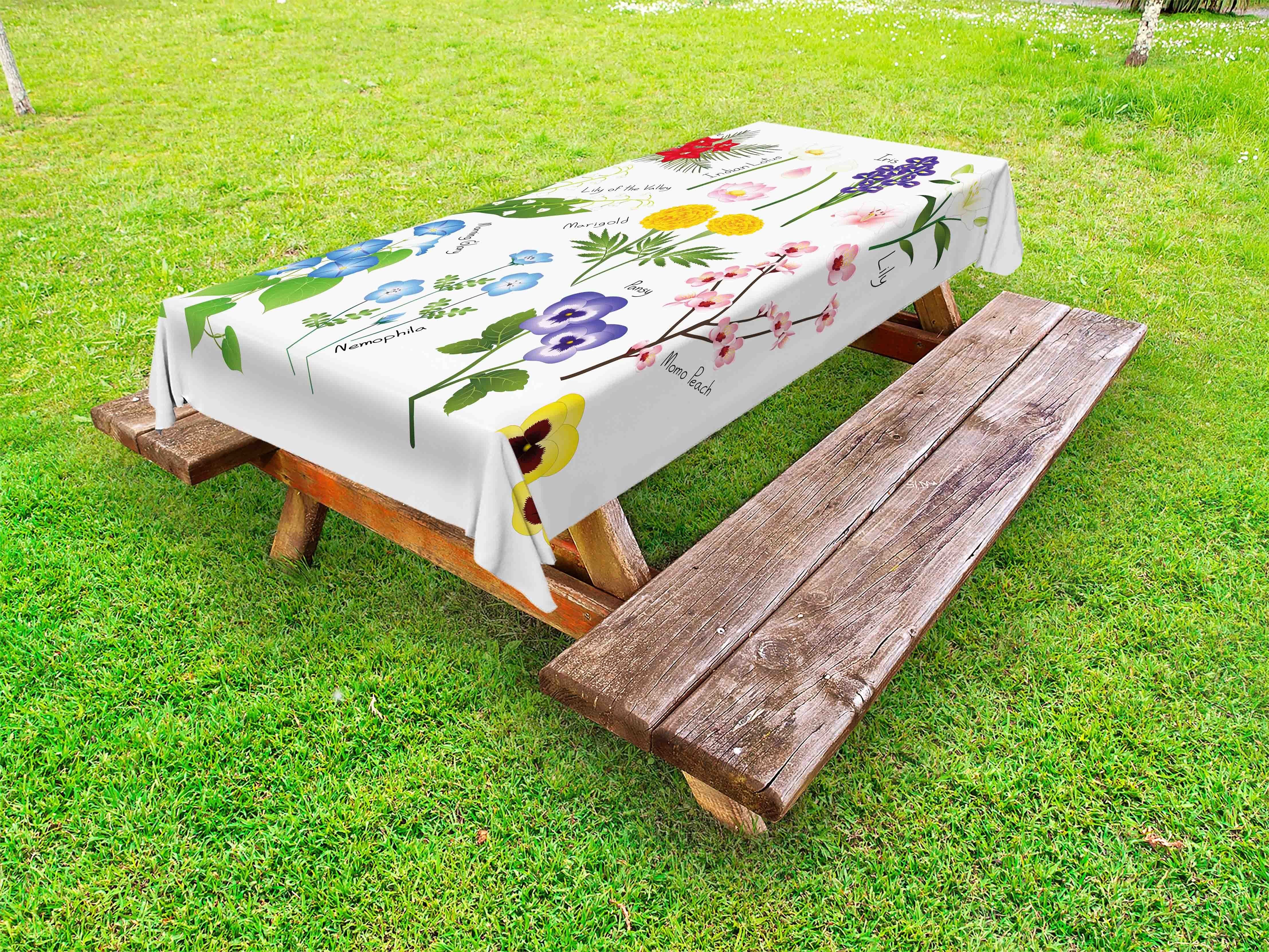 Abakuhaus Tischdecke dekorative waschbare Picknick-Tischdecke, Stiefmütterchen Marigold Lily Zypresse-Rebe