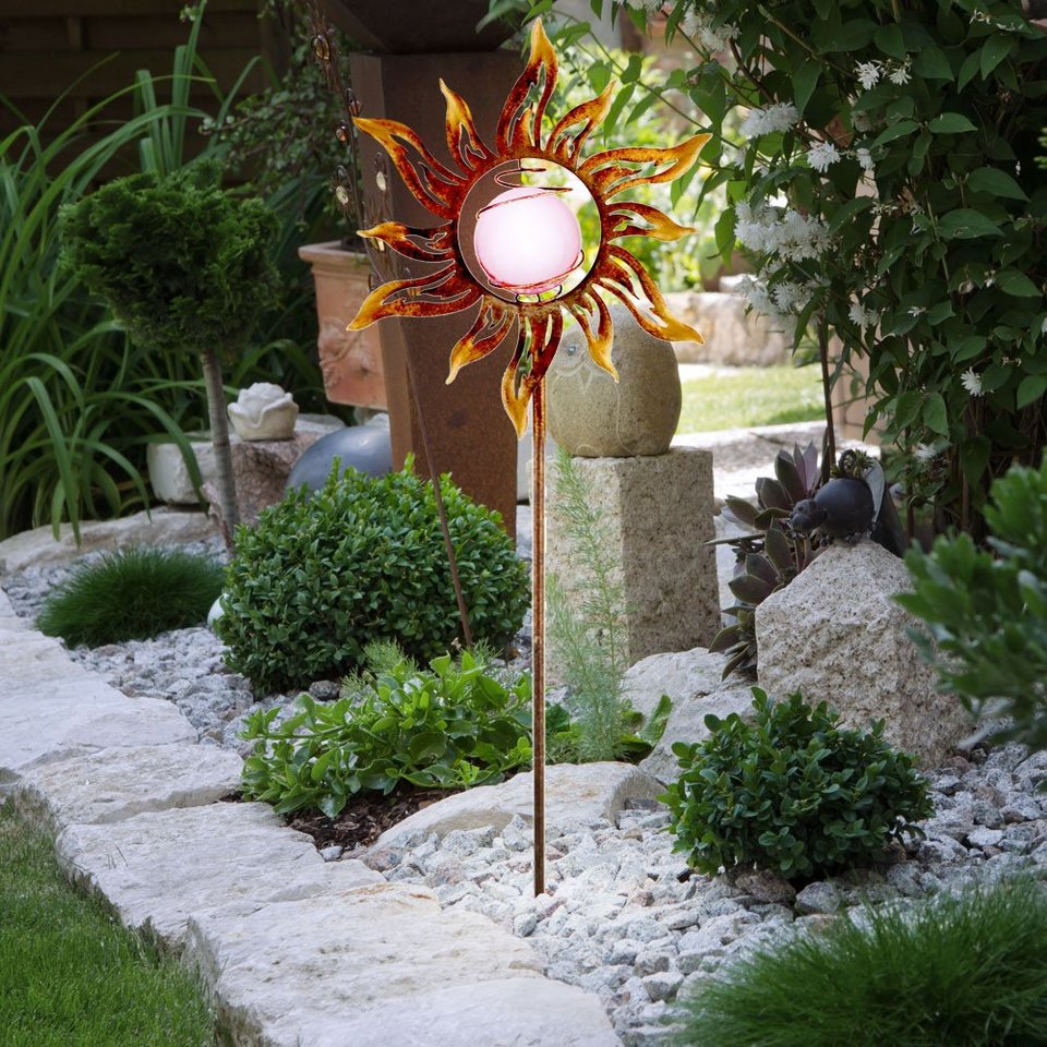 etc-shop LED Solarleuchte, LED Solar Lampen Garten Steck Leuchten  Schmetterling Mond Sonne Hahn
