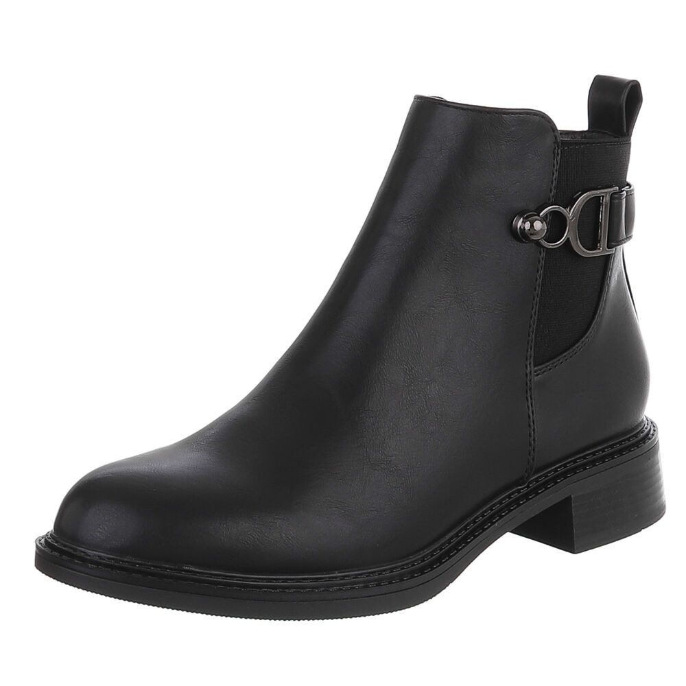 Ital-Design Damen Stiefelette mit Blockabsatz und Zierschließe Stiefelette (92269299) Blockabsatz Chelsea Boots in Schwarz