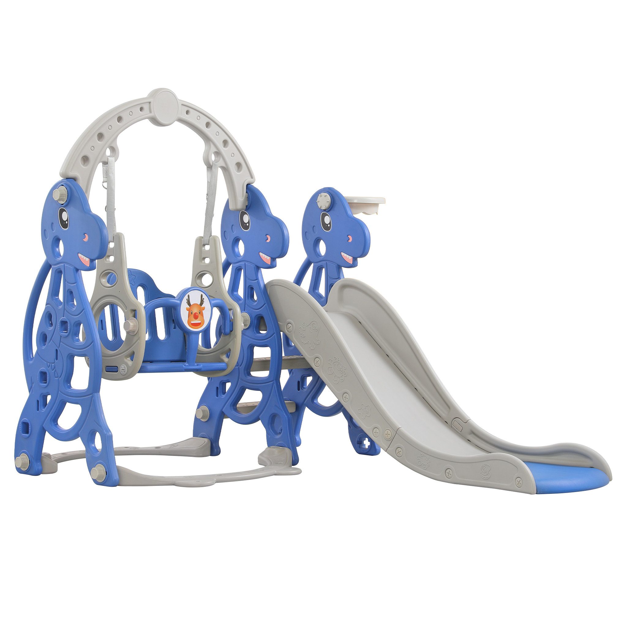 FIVMEN Rutsche Kinder Freistehende Kinderrutsche Spielzeugrutsche Gartenrutsche, Kinder Rutsche inkl. Klettergerüst & Basketballkorb, Blau