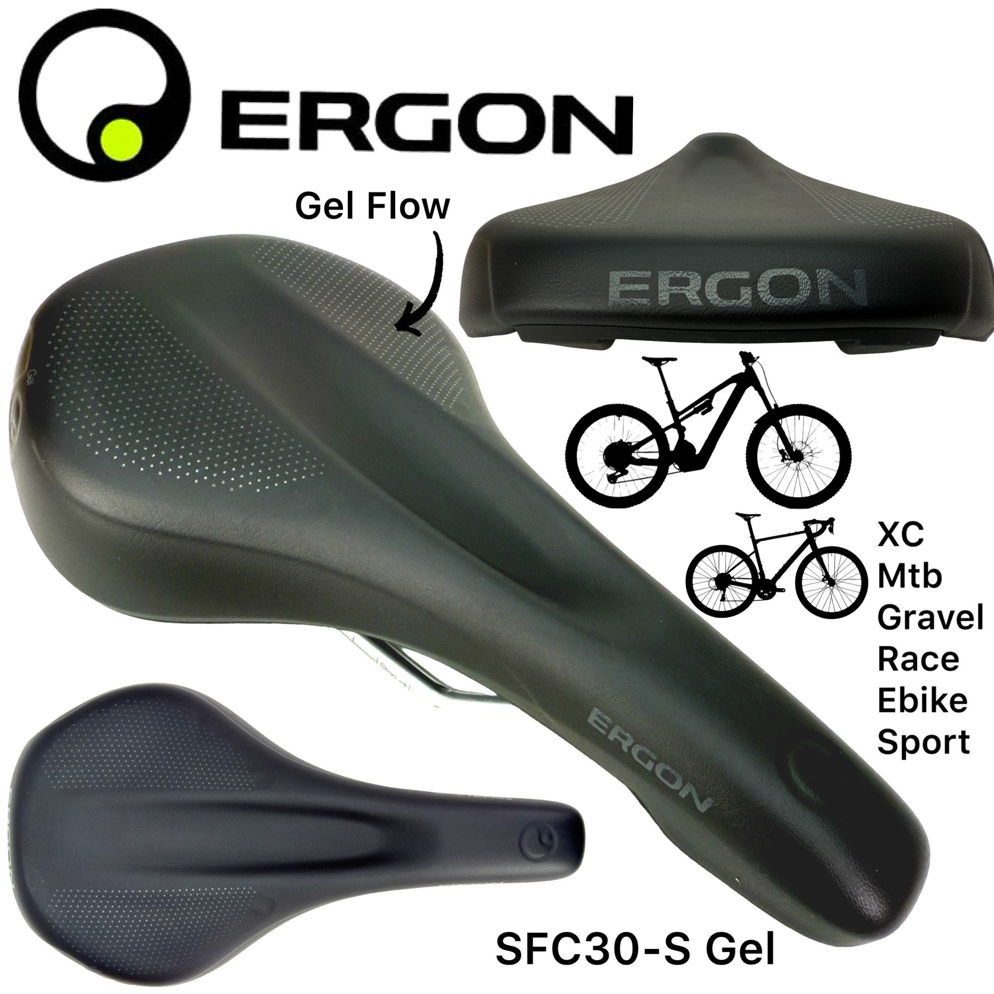 Fahrradsattel Ergon Fahrrad SFC30-S GEL MTB XC Tour Ebike Ergo Sattel Schwarz