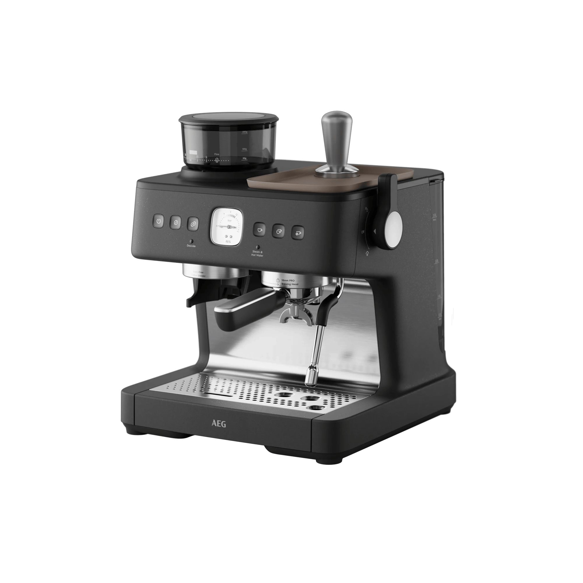 AEG Siebträgermaschine EC8-1-8BP, Edelstahlfilter, Dual Thermoblock, 30 Mahlstufen, Antistatische Mühle