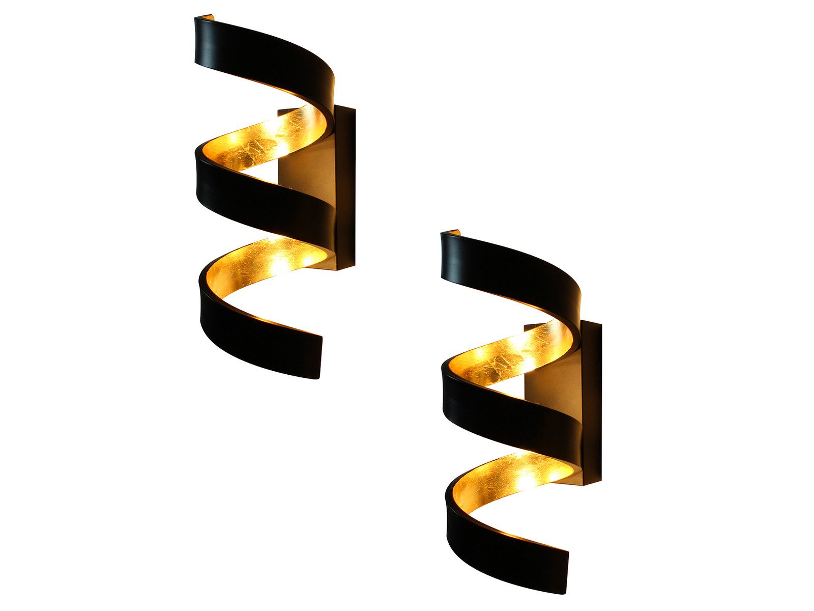 Luce Ambiente Design LED Wandleuchte 2er Set Spiral-Lampe in Schwarz / Gold, LED fest integriert, Warmweiß, ausgefallene Wandlampe innen, indirekt-e Wand-beleuchtung