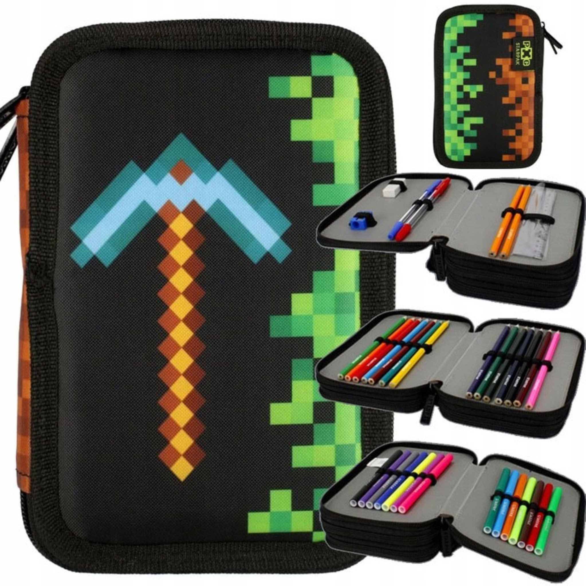 Festivalartikel Federtasche Minecraft dreifach-Federmäppchen, komplett ausgestattet, hochwertig.