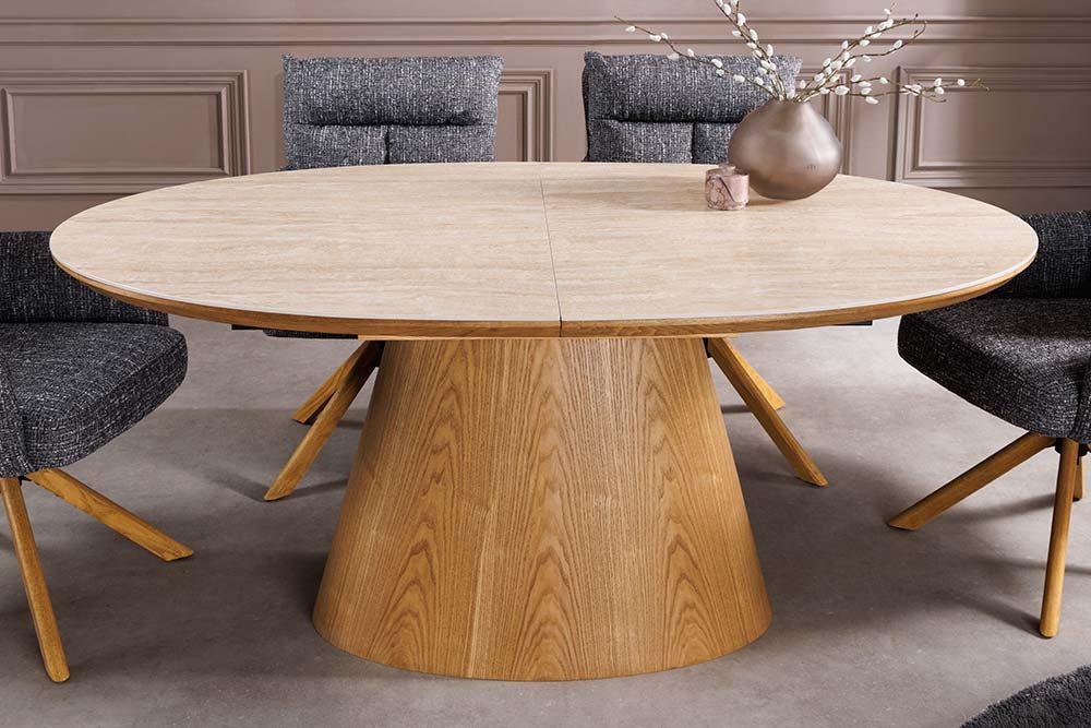 riess-ambiente Esstisch UNIQUE 160-200cm natur / braun - Keramik, Echtholzfurnier, ausziehbar (Einzelartikel, 1-St), Ovaler Tisch · Eiche · Naturstein · Keramik · Modern · 8 Personen