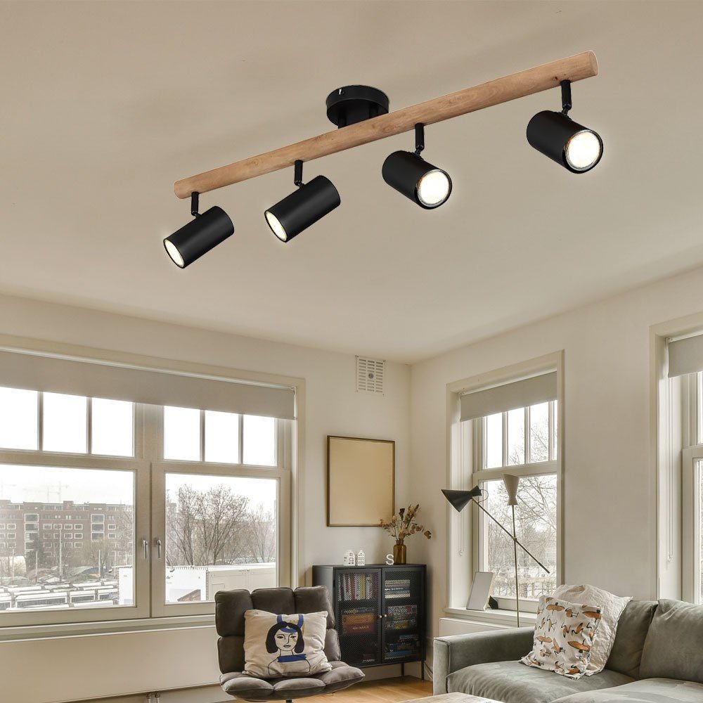 Leuchtmittel Wohnzimmerleuchte inklusive, Deckenstrahler nicht Deckenleuchte, Deckenleuchte Holz Metall 4-Flammig Globo LED