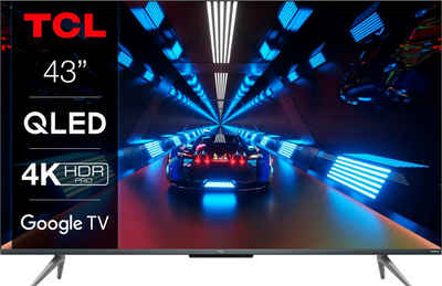 TCL 43C735X2 QLED-Fernseher (108 cm/43 Zoll, 4K Ultra HD, Google TV, Smart-TV, HDR Premium, Dolby Atmos, HDMI 2.1, Metallgehäuse, ONKYO-Sound)