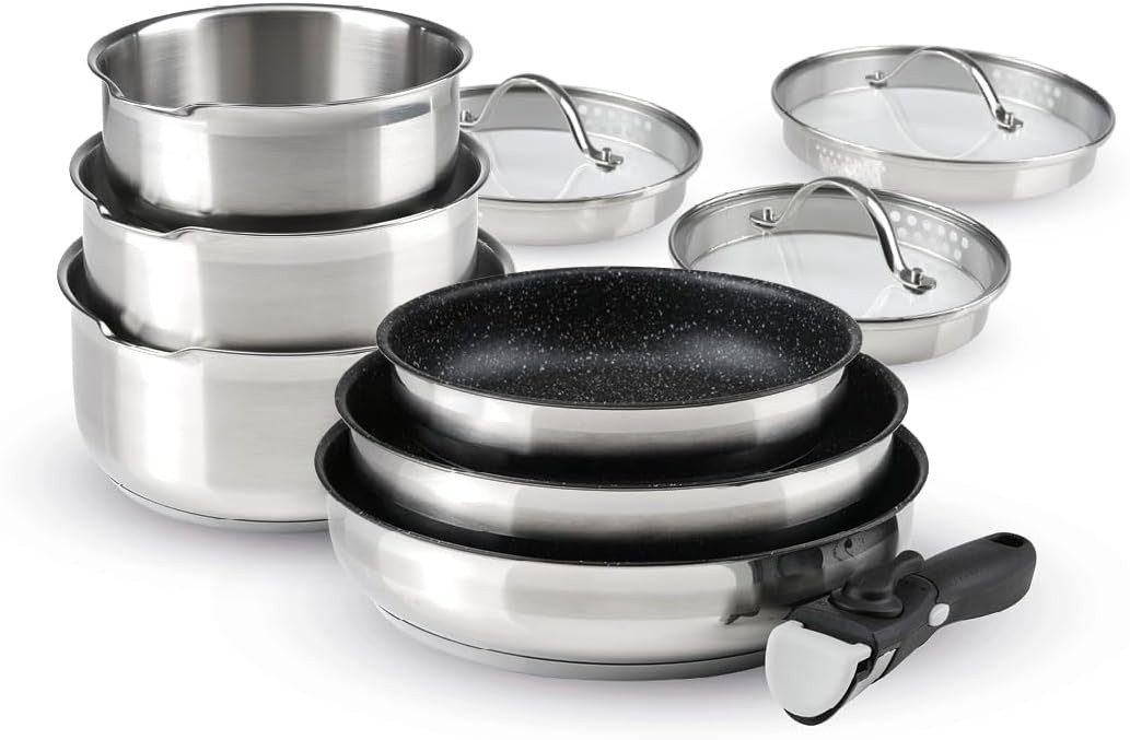 QDesign by Sauter Pfannen-Set QDesign Edelstahl mit abnehmbarem Griff, Edelstahl 18/10 (10-tlg)