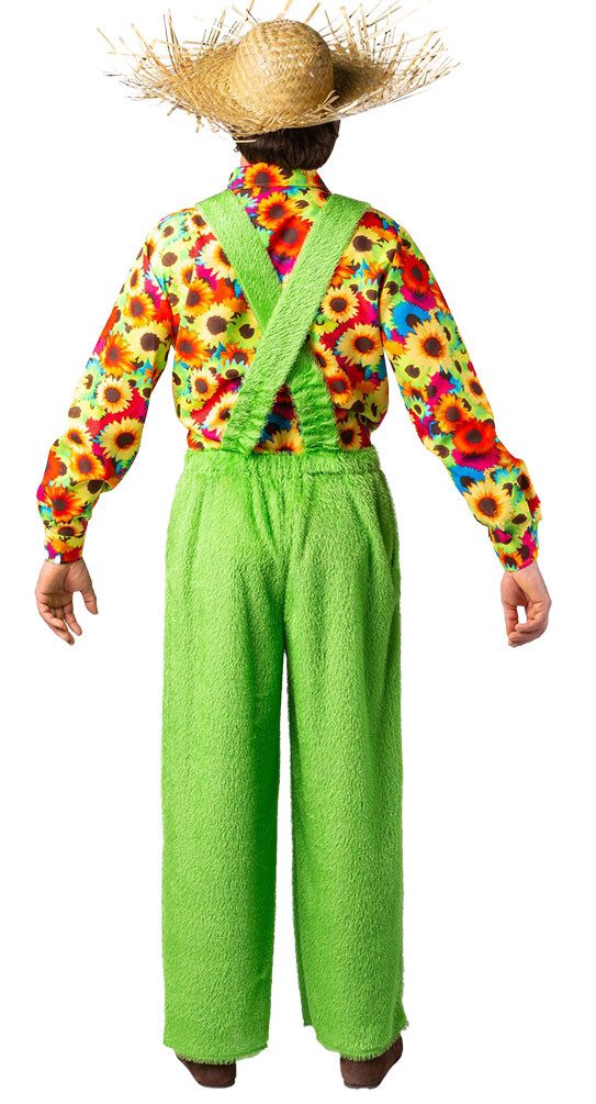 Karneval-Klamotten Kostüm Gärtner Herren Gras-Latzhose mit Sonnenblumen Hut, Gärtnerhose Herrenkostüm Männerkostüm in Grasoptik mit Gärtnerhut