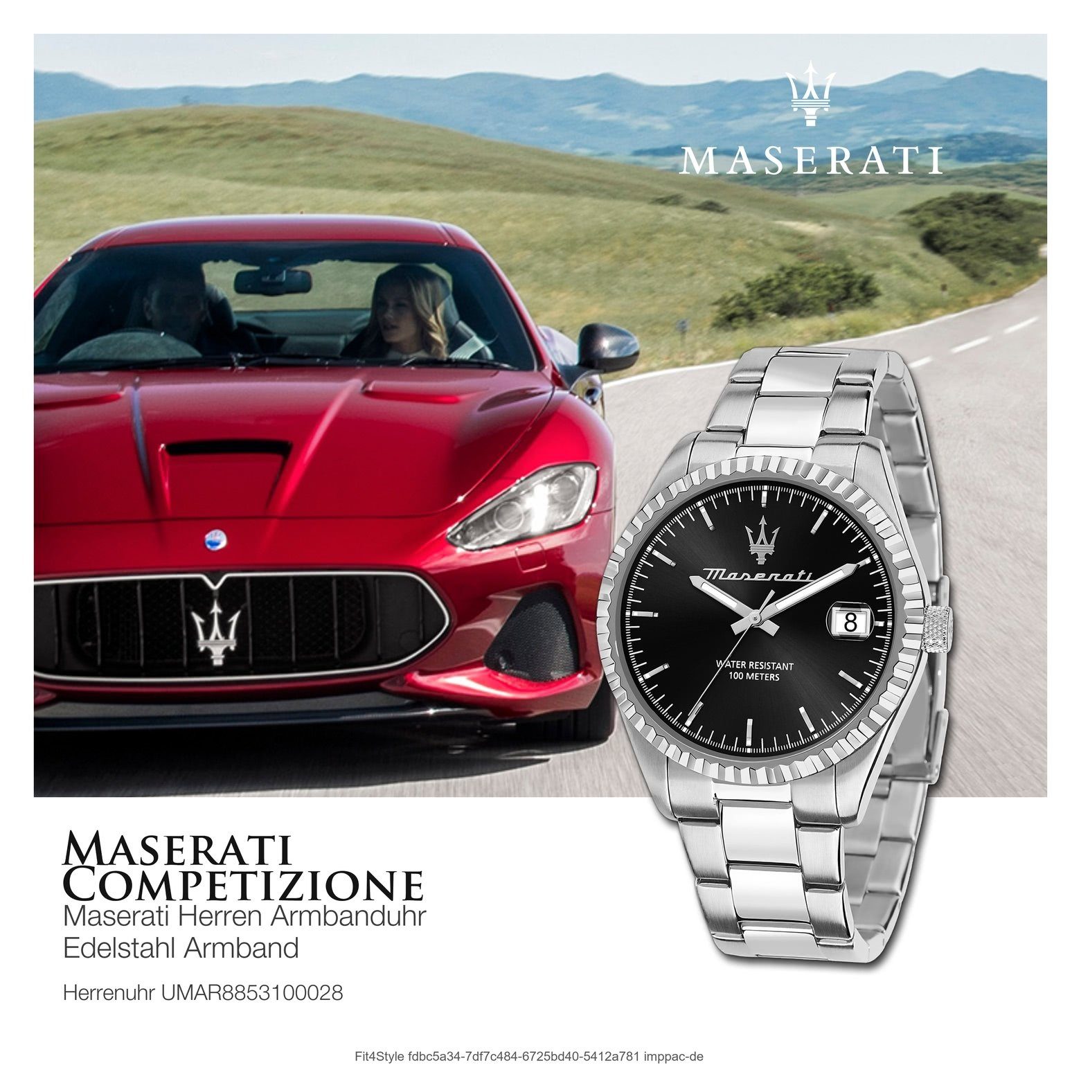 Quarzuhr MASERATI COMPETIZIONE, Italy rund, Edelstahlarmband, schwarz (ca. 43mm) Herrenuhr Maserati Made-In groß Herrenuhr