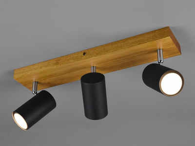 meineWunschleuchte LED Deckenstrahler, innen, Holz-Lampe, Holzbalken mit Metall Schwarz, Lichtspots 3 flammig schwenkbar