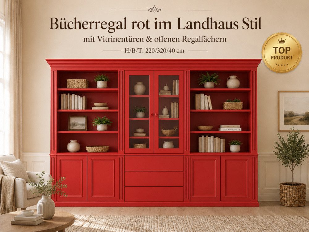 Wohnpalast Bücherregal Bücherregal Hamburg 320 cm mit Glastüren