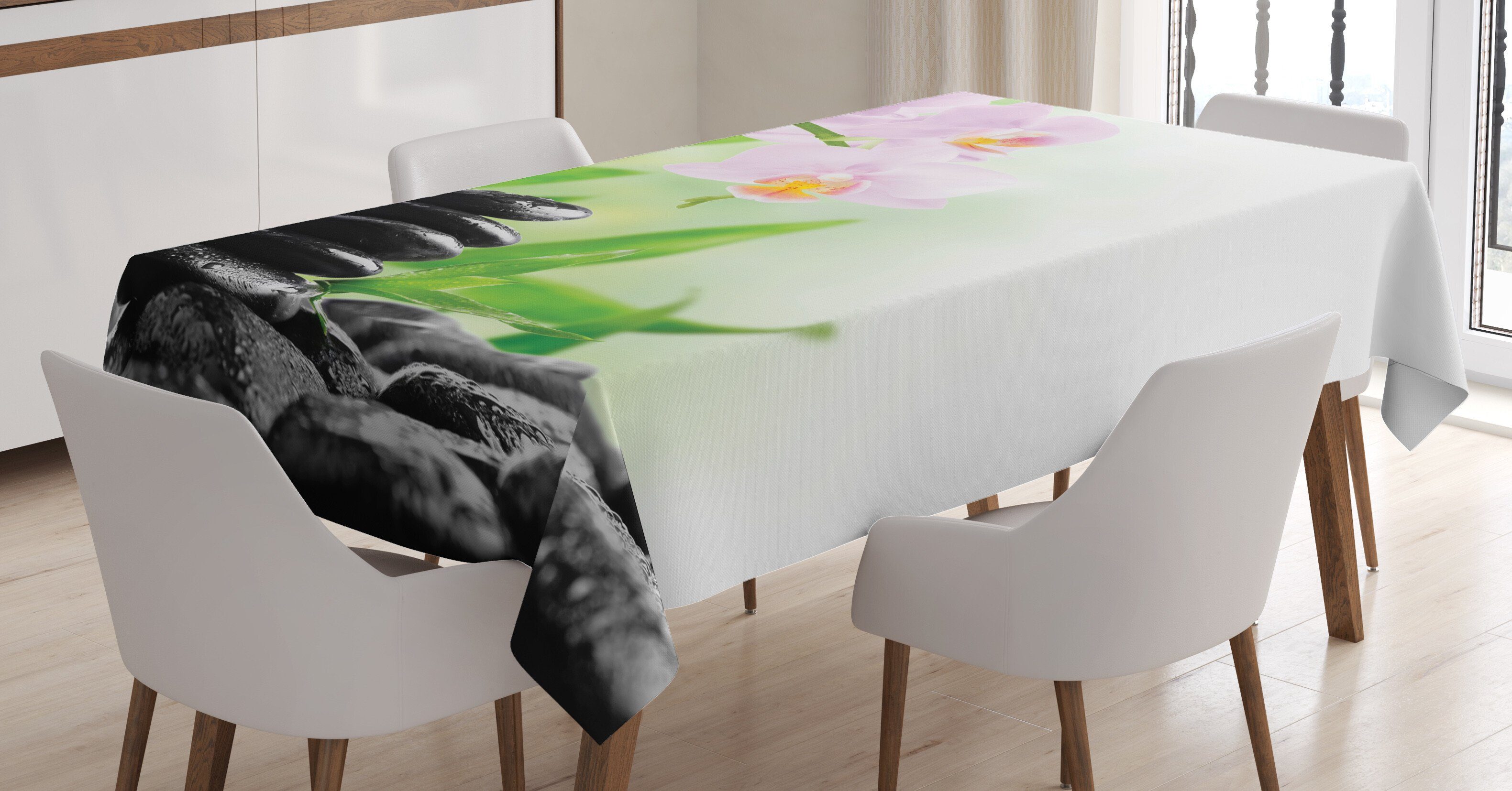 Abakuhaus Tischdecke Farbfest Waschbar Für den Außen Bereich geeignet Klare Farben, Spa Basaltsteine ​​Orchid