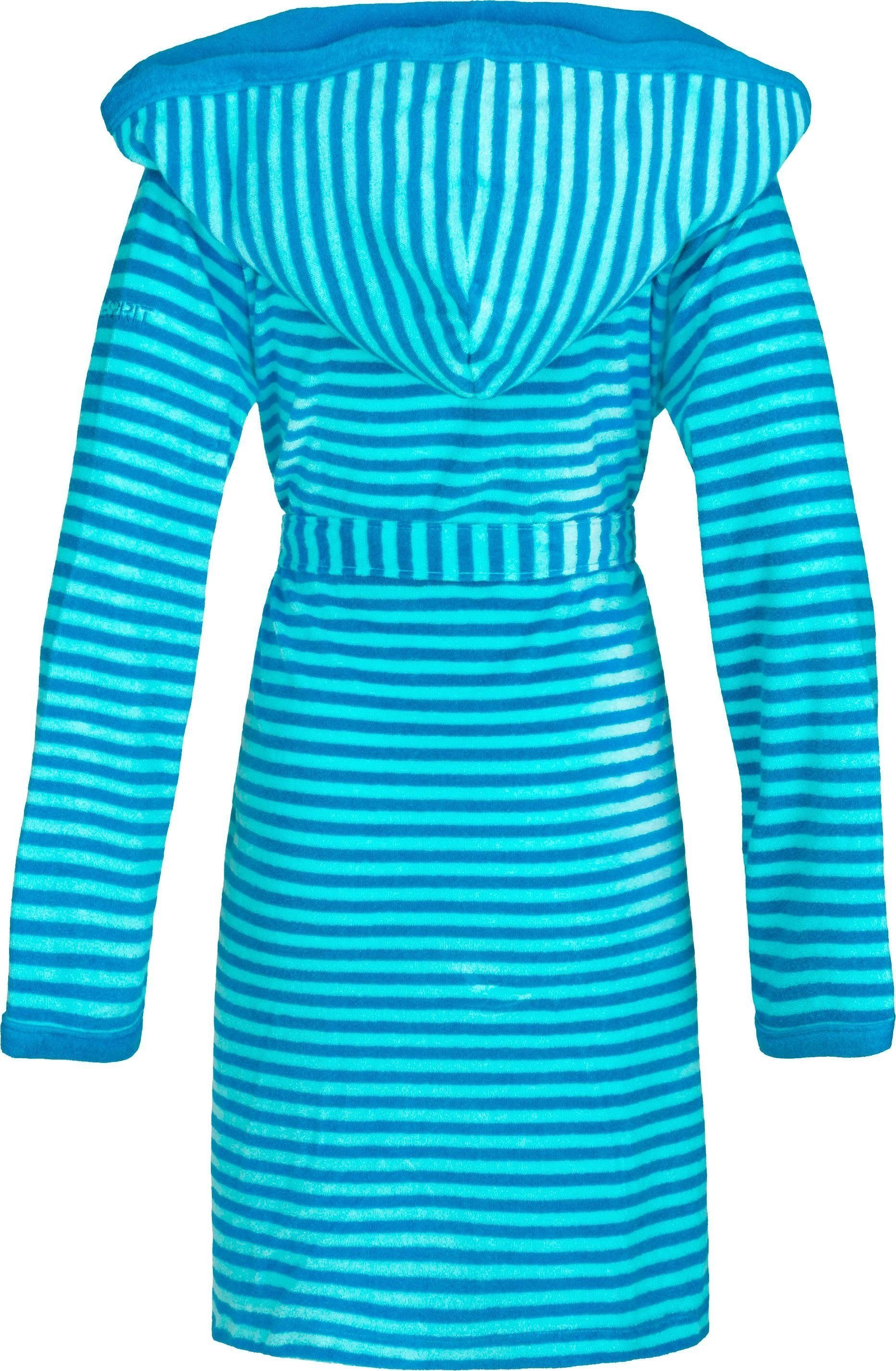 Kapuze, mit Hoody, Rundstrickware, gestreift turquoise Kurzform, Esprit Kapuze, Damenbademantel Gürtel, Striped