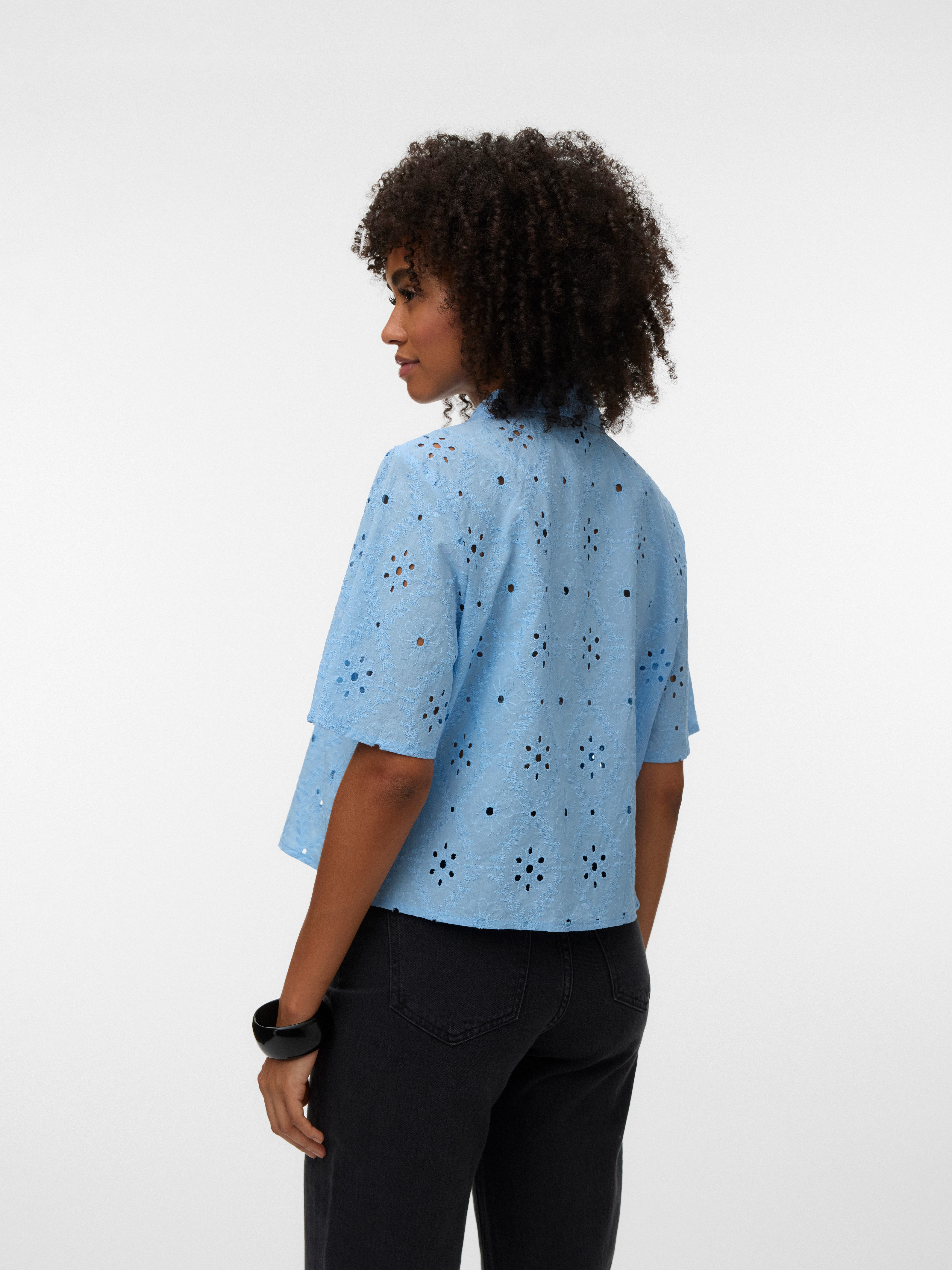 Vero Moda Kurzarmbluse VMELIZA SHORT 2/4 SLEEVE SHIRT WVN NOOS Baumwolle