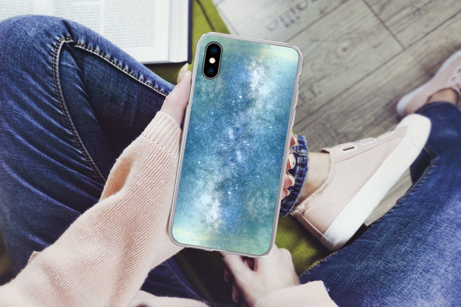 MuchoWow Handyhülle für Apple iPhone XS Sterne - Himmel - Blau - Jungen - Mädchen - Kinder, Smartphone-Bumper, Print, Handy Schutzhülle Dünn
