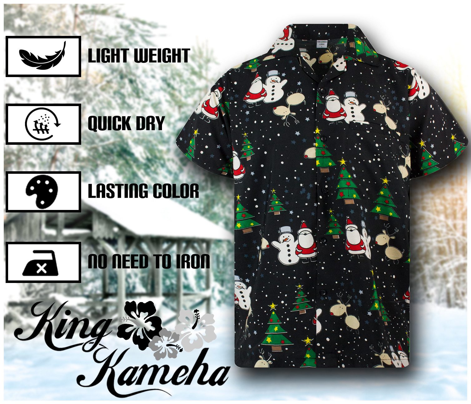 King Kameha Hawaiihemd Christmas Buddies Funky Hawaii-Hemd Kurzarm Front-Tasche Unisex