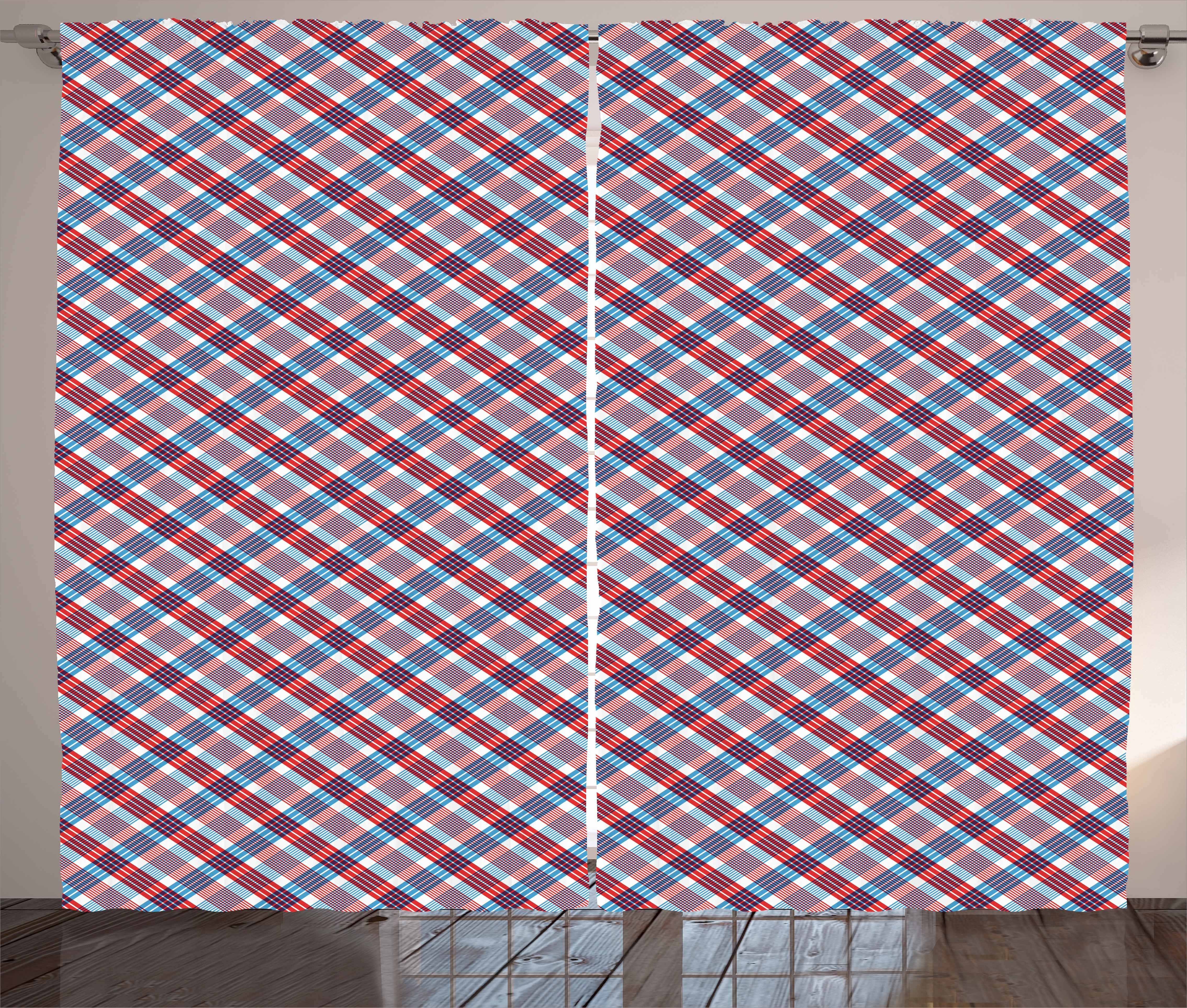 Plaid Abakuhaus, und Haken, Gardine Vorhang mit Schlafzimmer Kräuselband diagonalen Linien Checkered Schlaufen