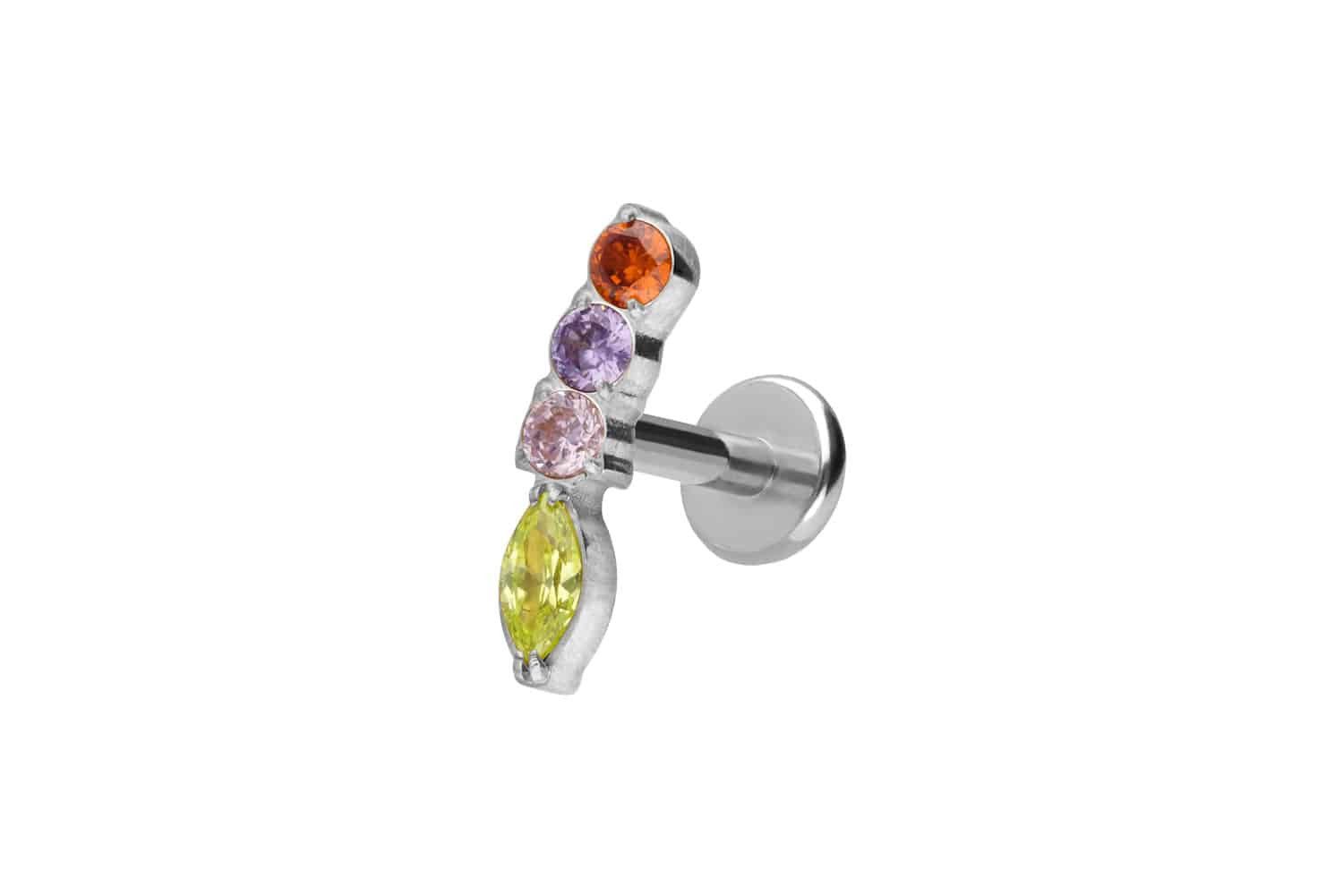 Piercing-Set Titan Labret mit Push Fit BUNTER KRISTALLBOGEN