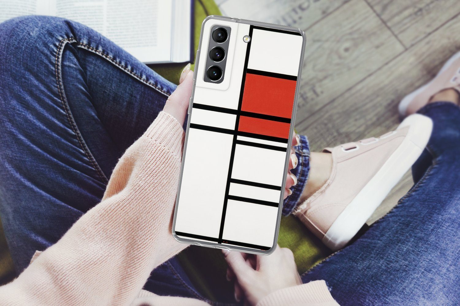MuchoWow Handyhülle für Samsung Galaxy S21 Plus Komposition mit Rot und Weiß - Piet Mondri, Phone Case, Silikon, Schutzhülle Dünn