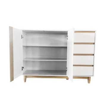 REDOM Sideboard Aufbewahrungsschränken (2 Türen, 4 Schubladen), mit Türen aus Rattanimitat, verstellbaren Regalen, 120*40*86,5cm