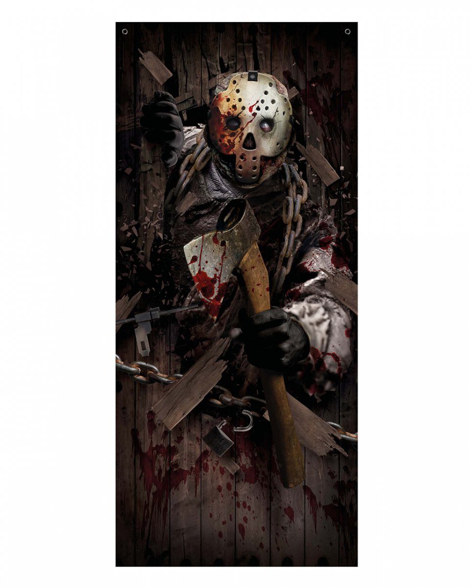 Horror-Shop Dekofigur Blutiger Hockey Serienkiller Tür-Dekoration 80x180 | Dekofiguren