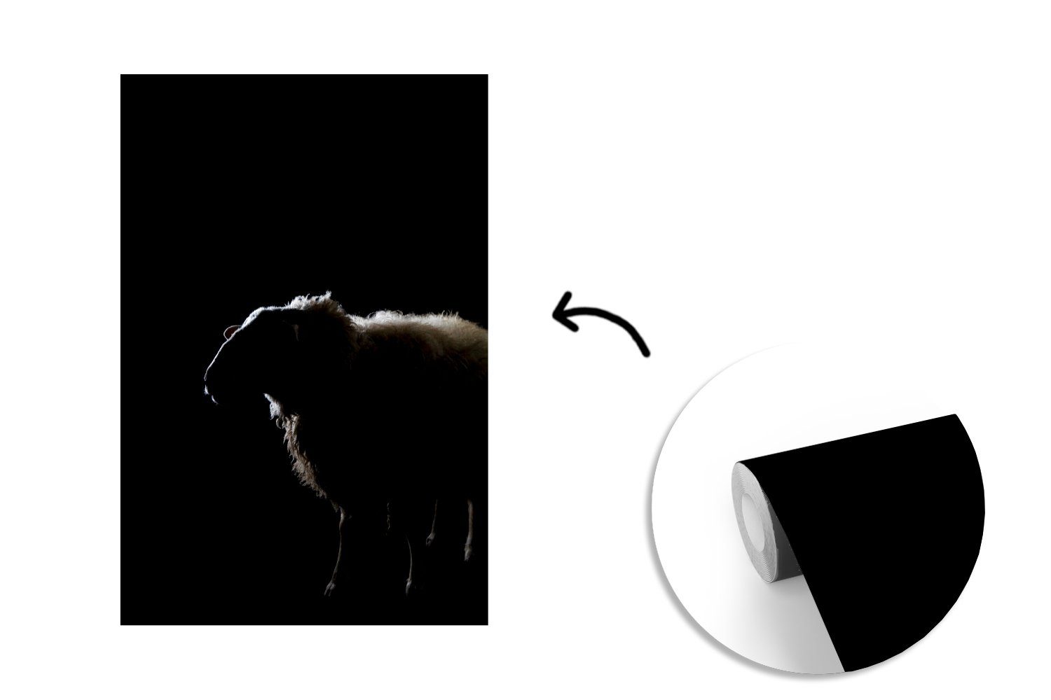 - Schaf bedruckt, Schatten Tier, Montagefertig Wandtapete Matt, Vinyl Wohnzimmer, St), für (3 Fototapete MuchoWow - Tapete