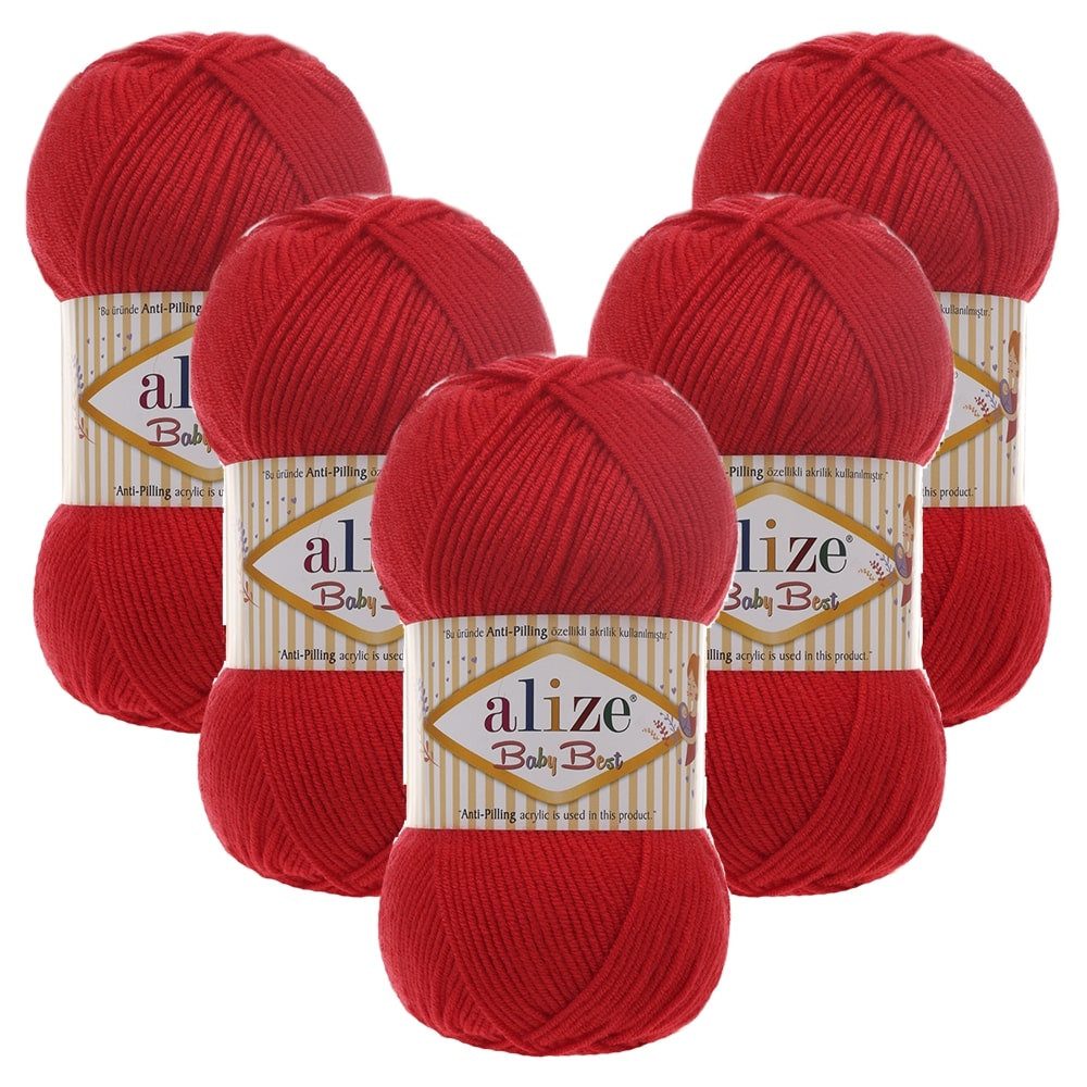 Alize 5 x ALIZE Baby Best 56 Red Häkelwolle, 240 m, Babywolle,Viskose,Anti-Pilling,Babygarn