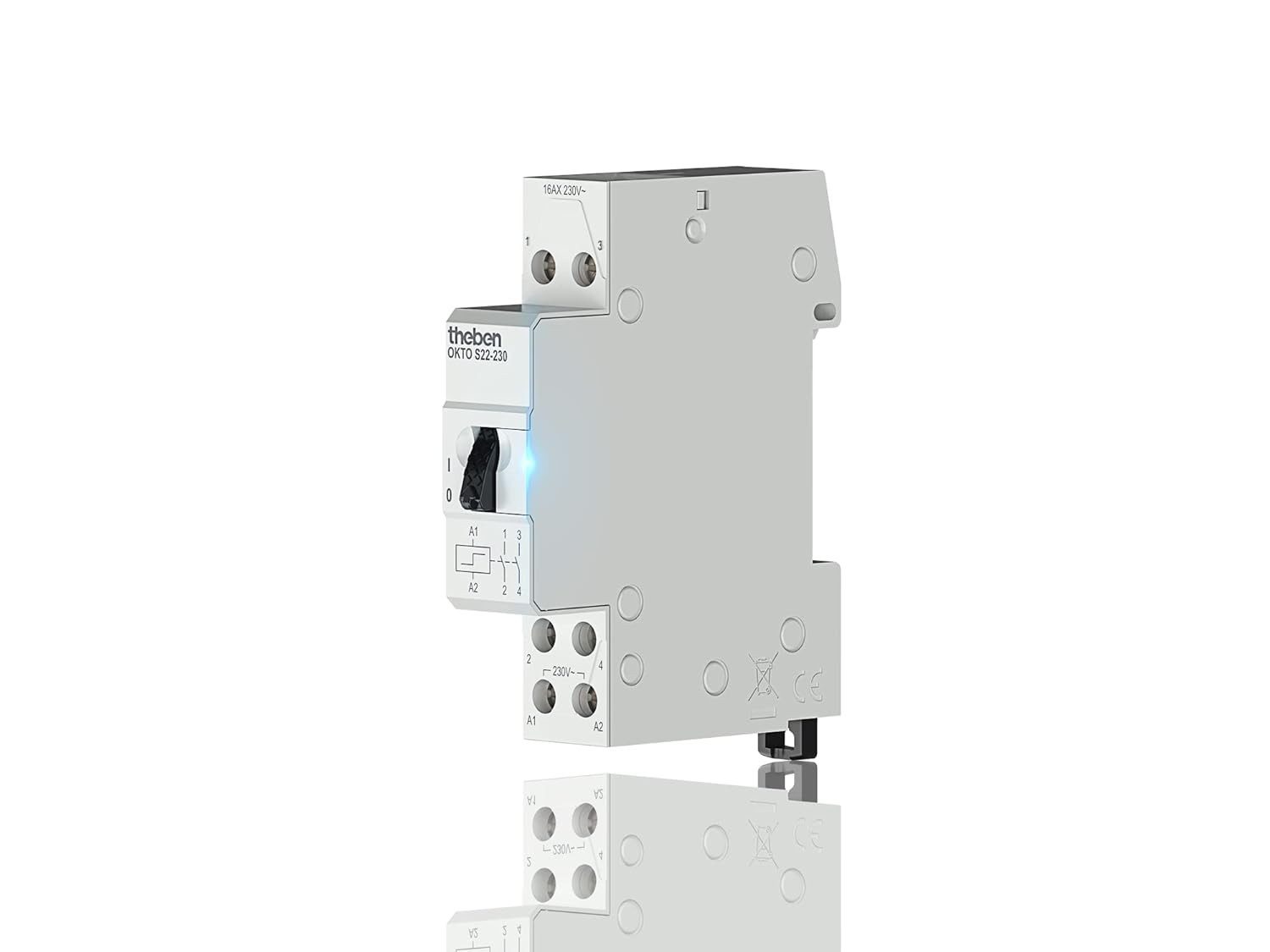theben Stromstoßschalter OKTO S22-230 3120122 Stromstoßrelais, elektromechanisch, 2 Schließer, Lichtsteuerung, 200 W LED, Hutschiene