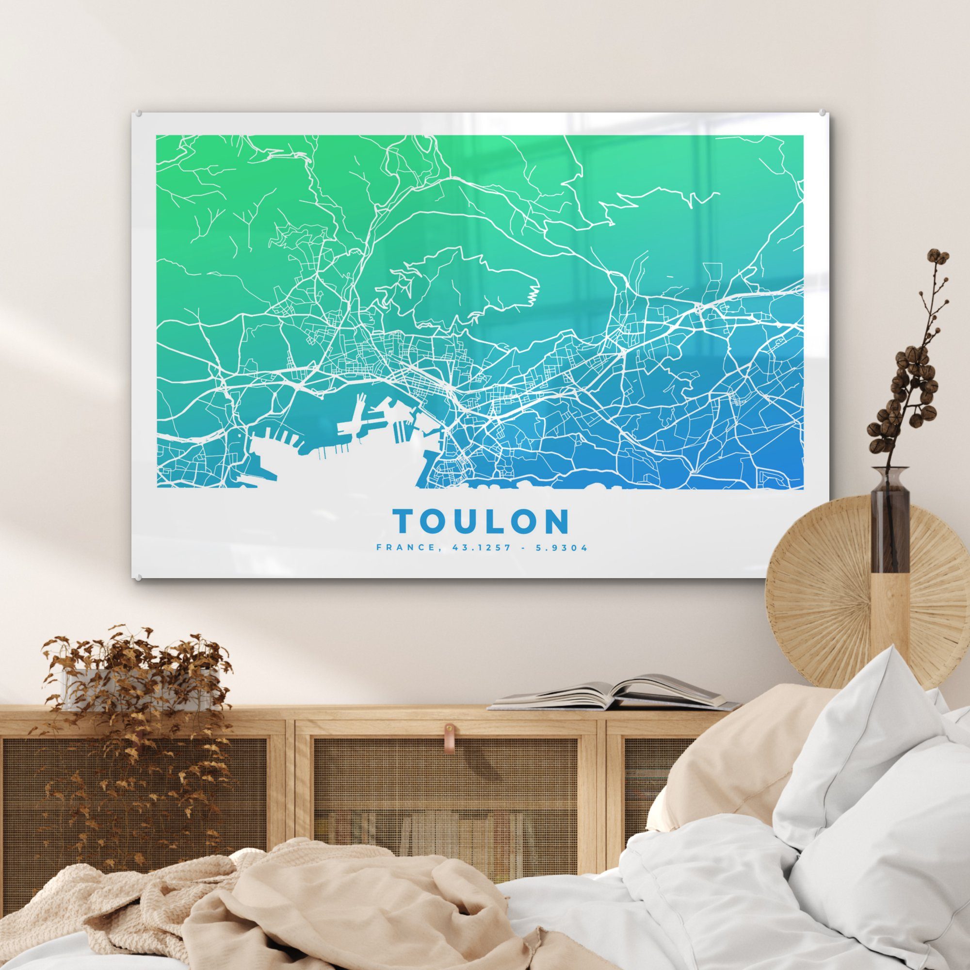 Frankreich (1 - Toulon Acrylglasbilder & MuchoWow Schlafzimmer St), Stadtplan, Wohnzimmer - Acrylglasbild