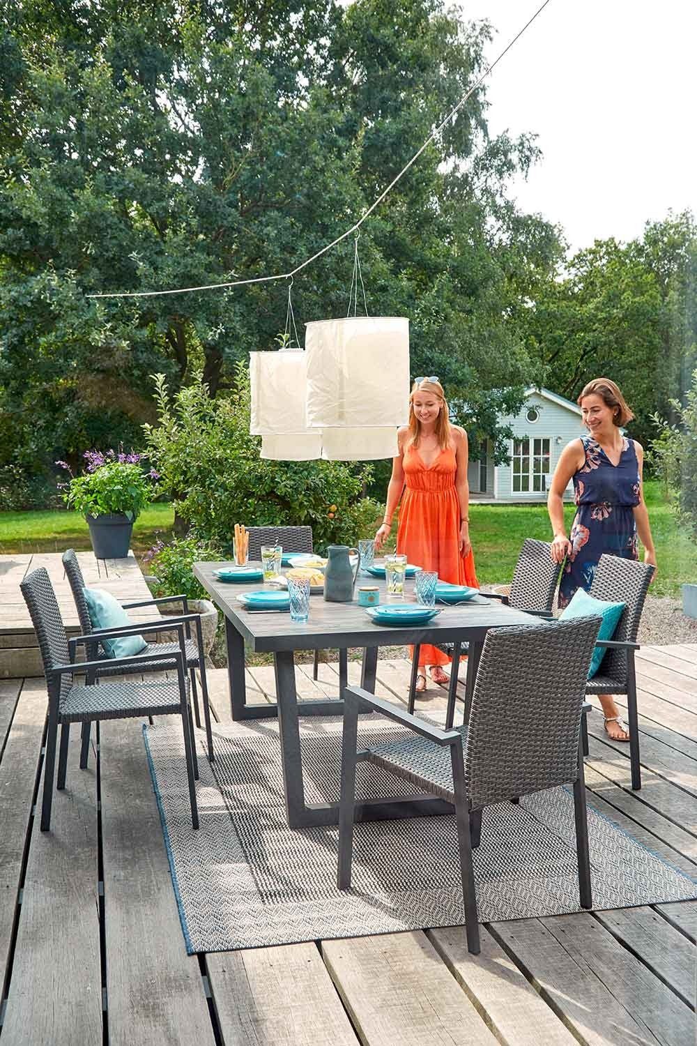 Outdoor Gartenstuhl KERAMO, Kunststoff-Geflecht, Grau, Anthrazit, Aluminium, stapelbar