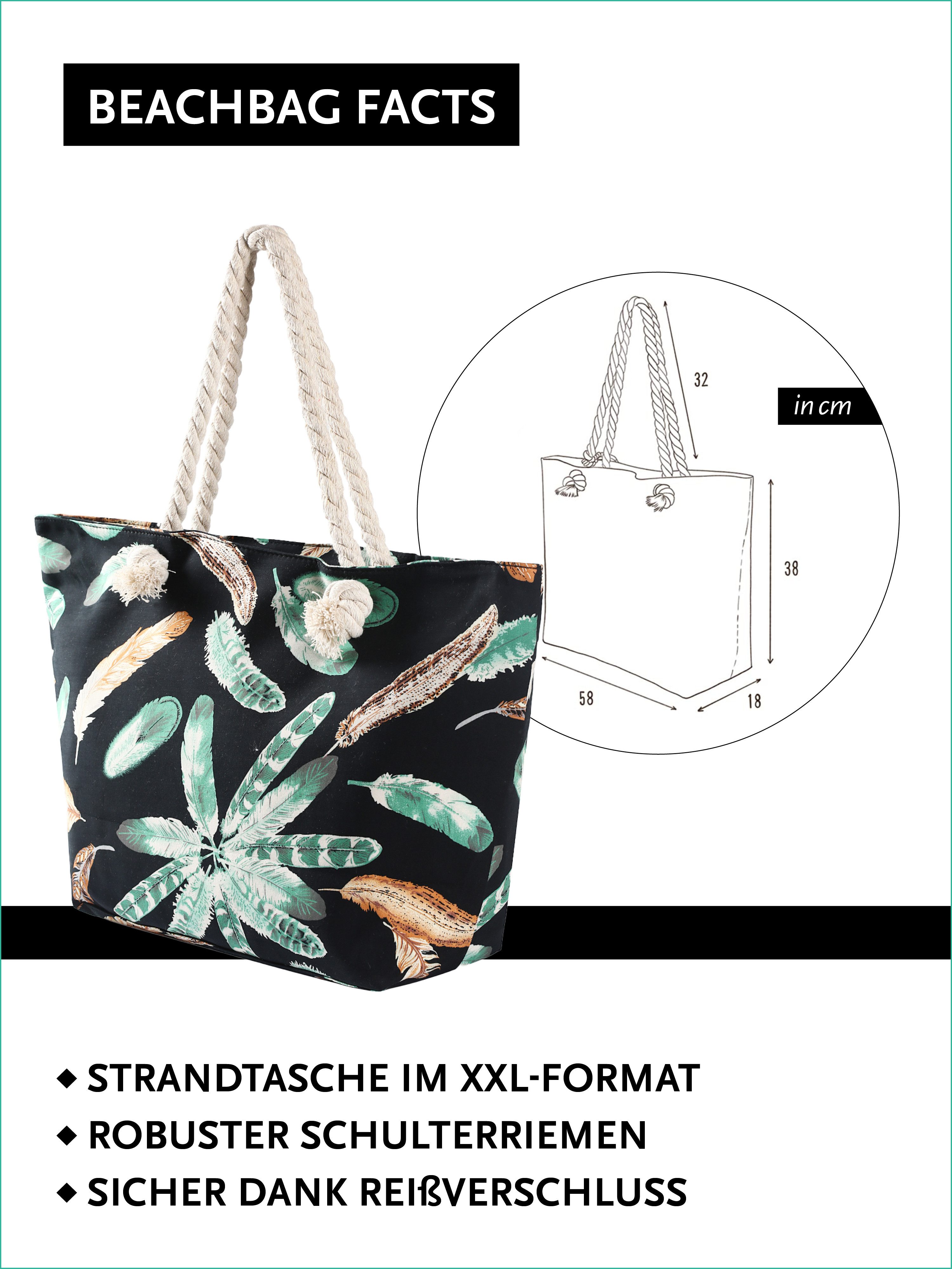 DonDon Strandtasche Shopper wasserabweisende Tasche (2-tlg), Große Strandtasche, mit Reißverschluss, inkl. kleinem Beutel