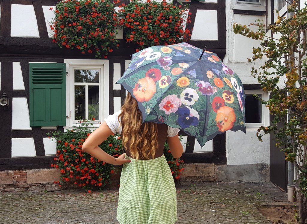 Regenschirm 100% Stockschirm Motiv UV-Schutz Lilienfeld Auf-Automatik LILIENFELD Regenschutz Stiefmütterchen VON Blumen, Stabil Stockregenschirm 95% von /