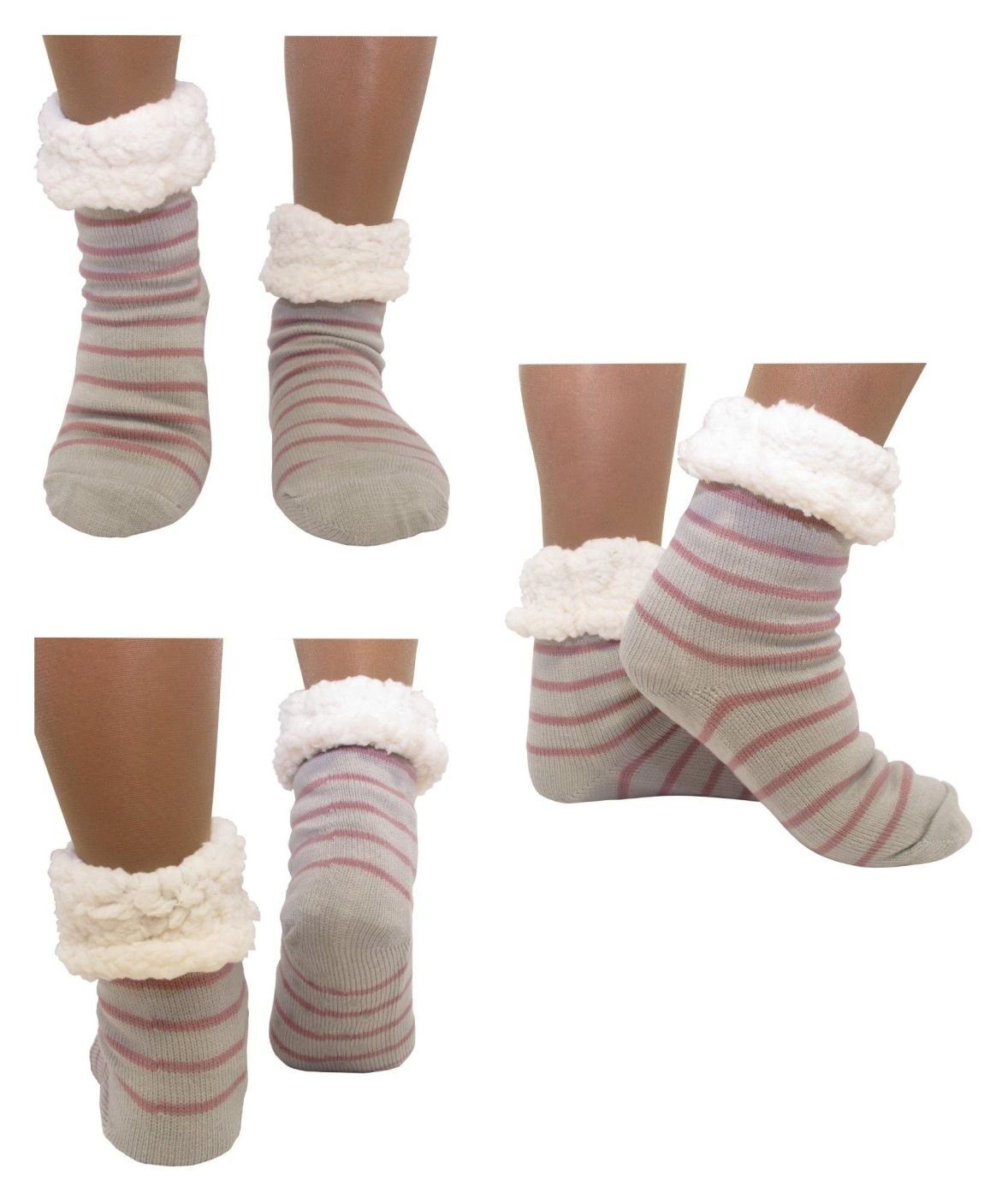Kuschelsocken Hüttensocken Haussocken Hüttenschuhe ABS Teddy Mixed Art: Streifen -