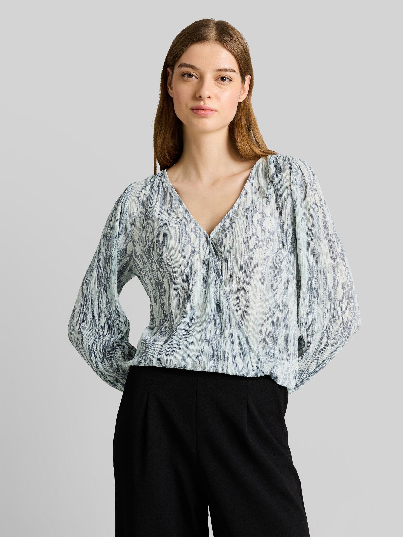 TOM TAILOR Denim Langarmbluse Blusen & Shirts Crinkle Wickelbluse mit Schlangenprint