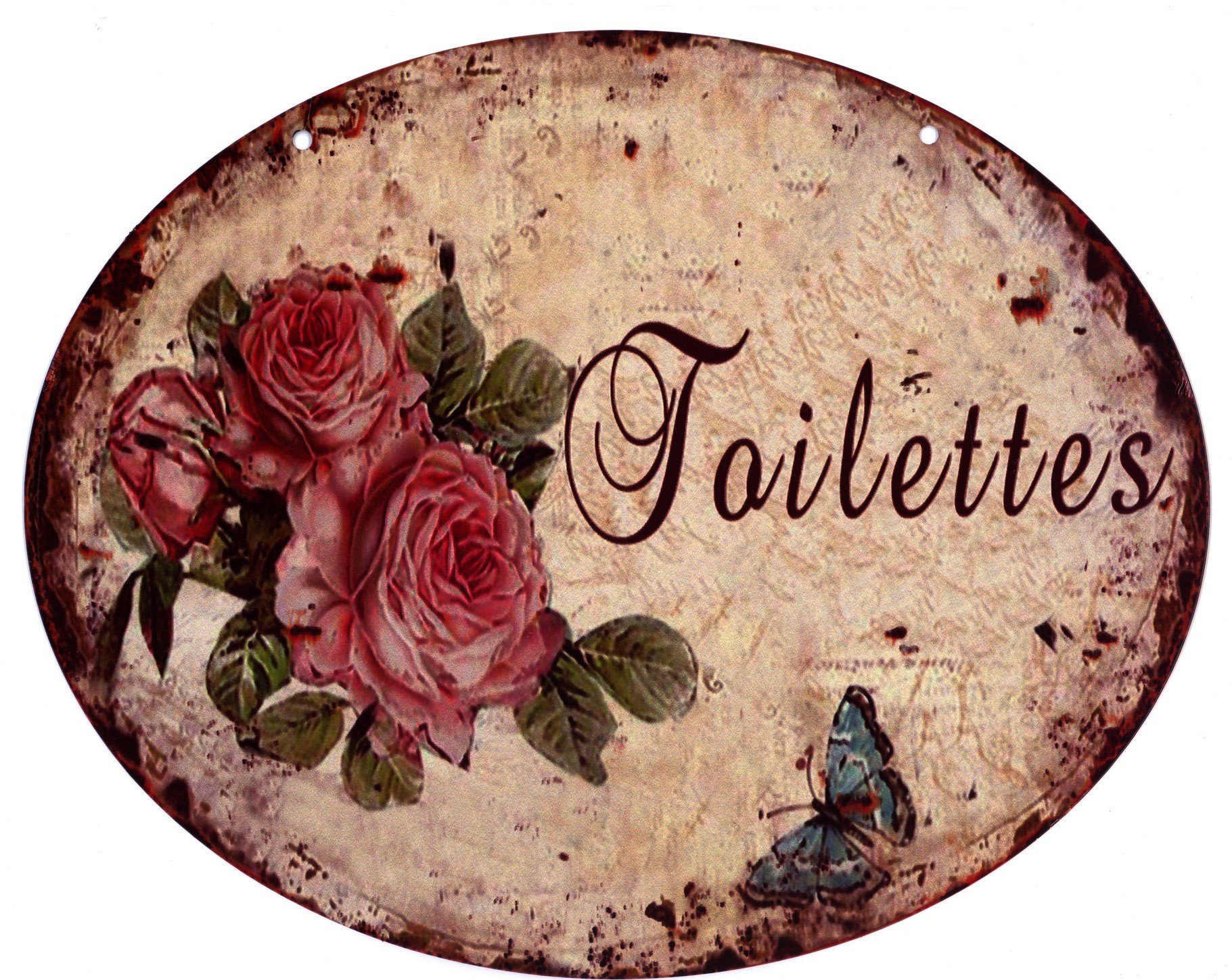 Metallschild Blechschild Toilettes Rosen