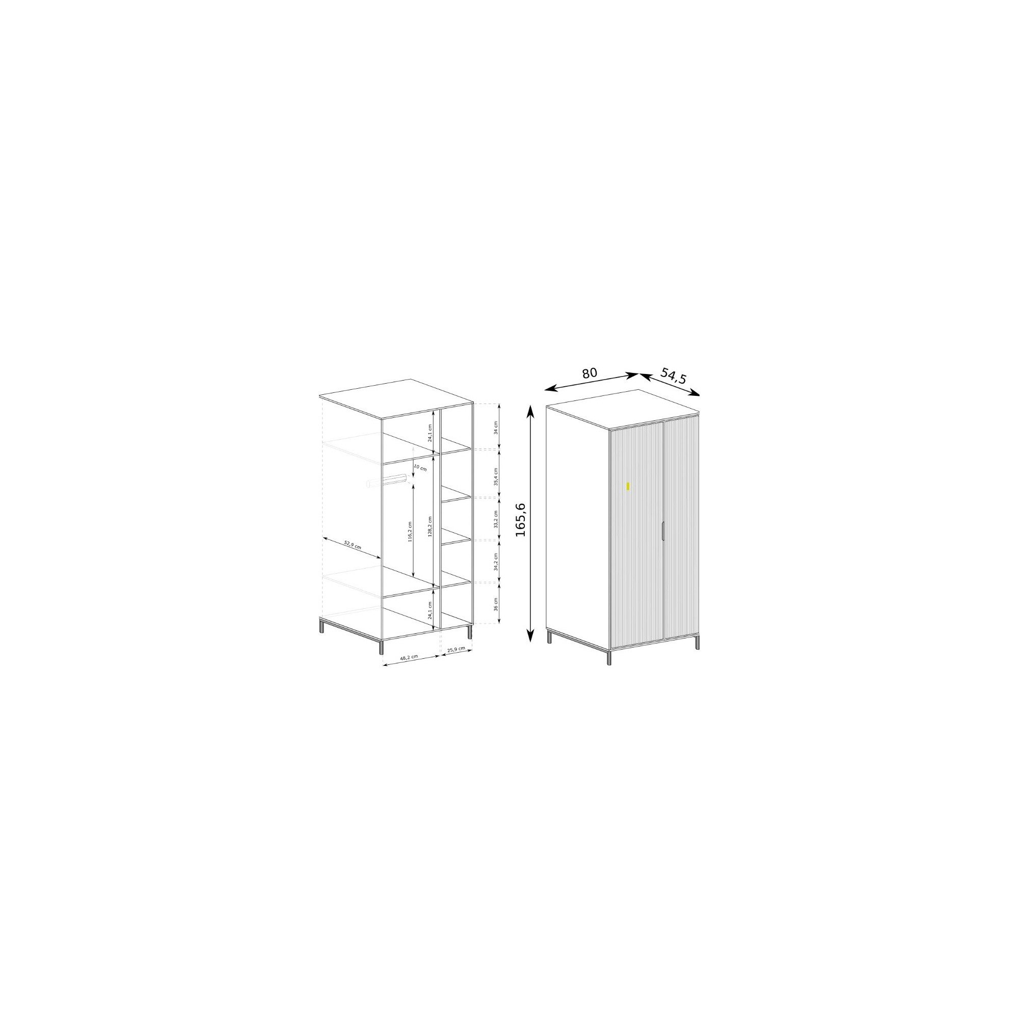 Raumhirsch Furniture Kleiderschrank Garderobenschrank, Schwebetürenschrank, Schrank mit viel Stauraum (Maße: 80 x 54,5 x 196,1 cm (Rillenfronten, Soft-Close-Scharniere), viele Farbvarianten) Metallbeine 12 cm, ABS-Kanten, moderne Loft-Optik